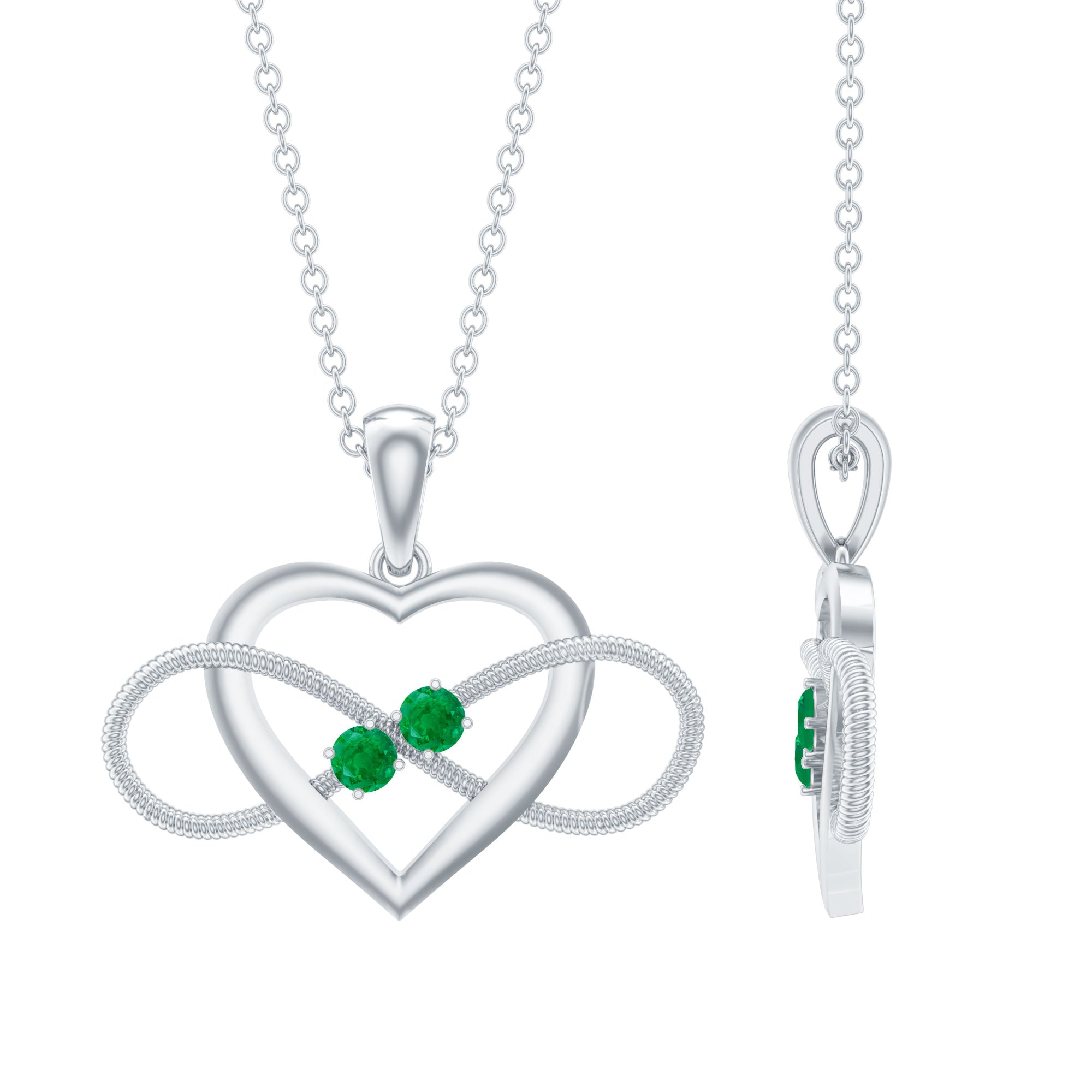 Heart Infinity Necklace with Real Emerald