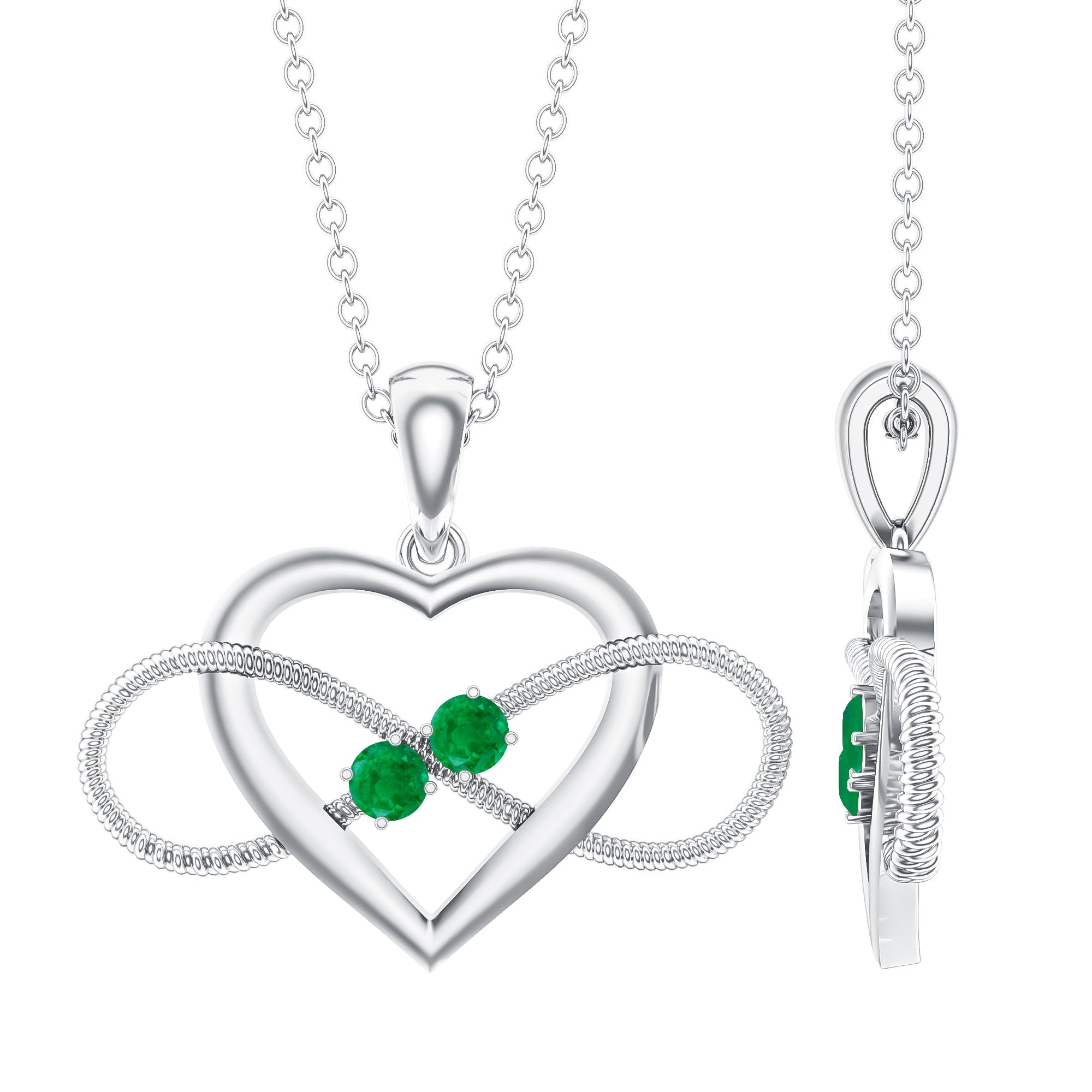 Heart Infinity Necklace with Real Emerald AAA - Rosec Jewels