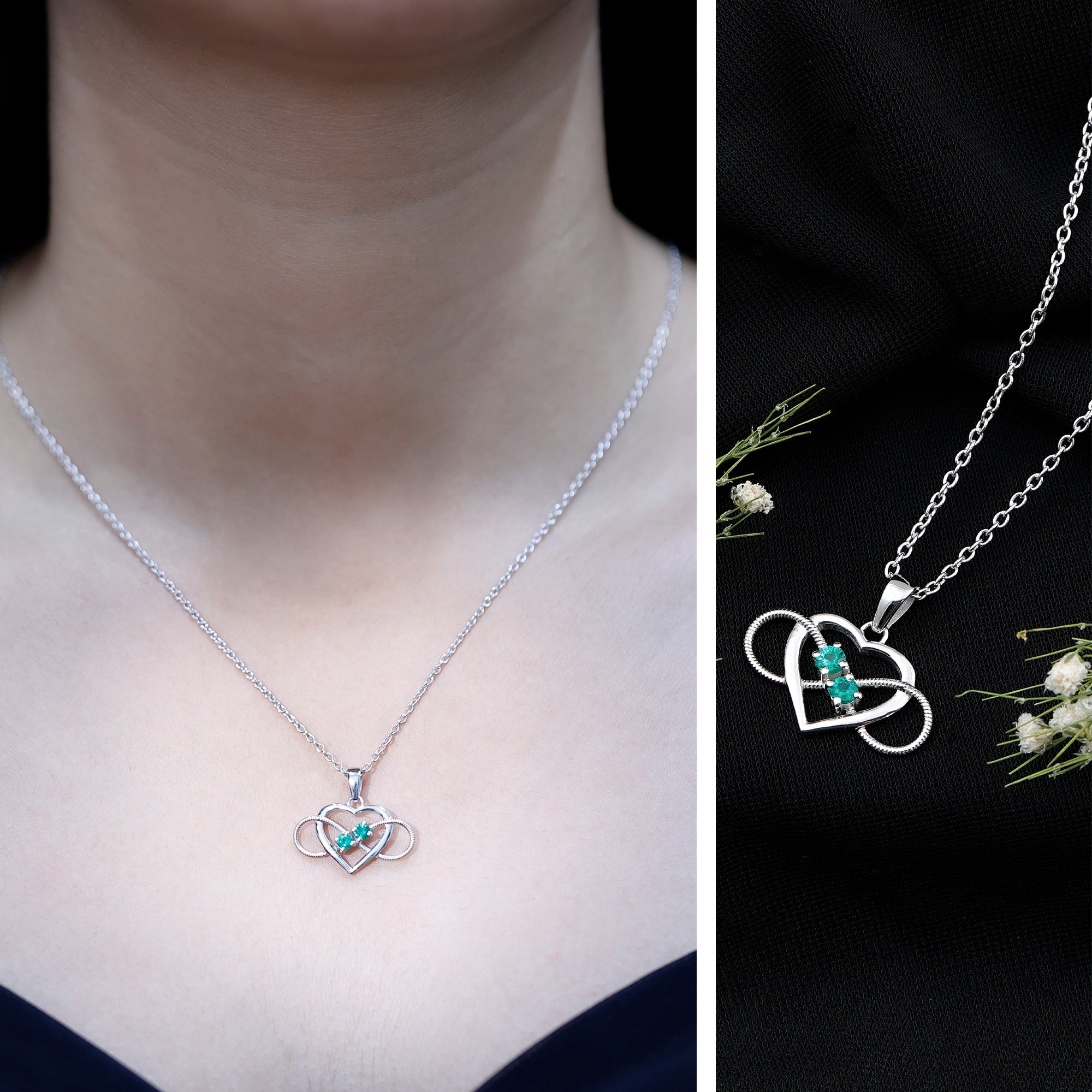 Heart Infinity Necklace with Real Emerald AAA - Rosec Jewels