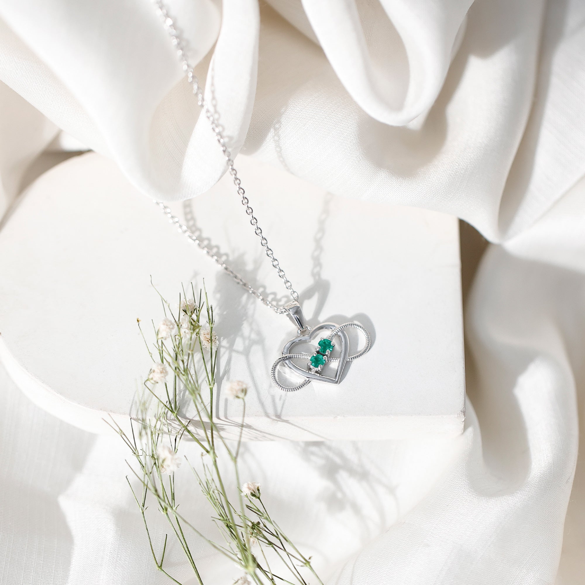 Heart Infinity Necklace with Real Emerald AAA - Rosec Jewels