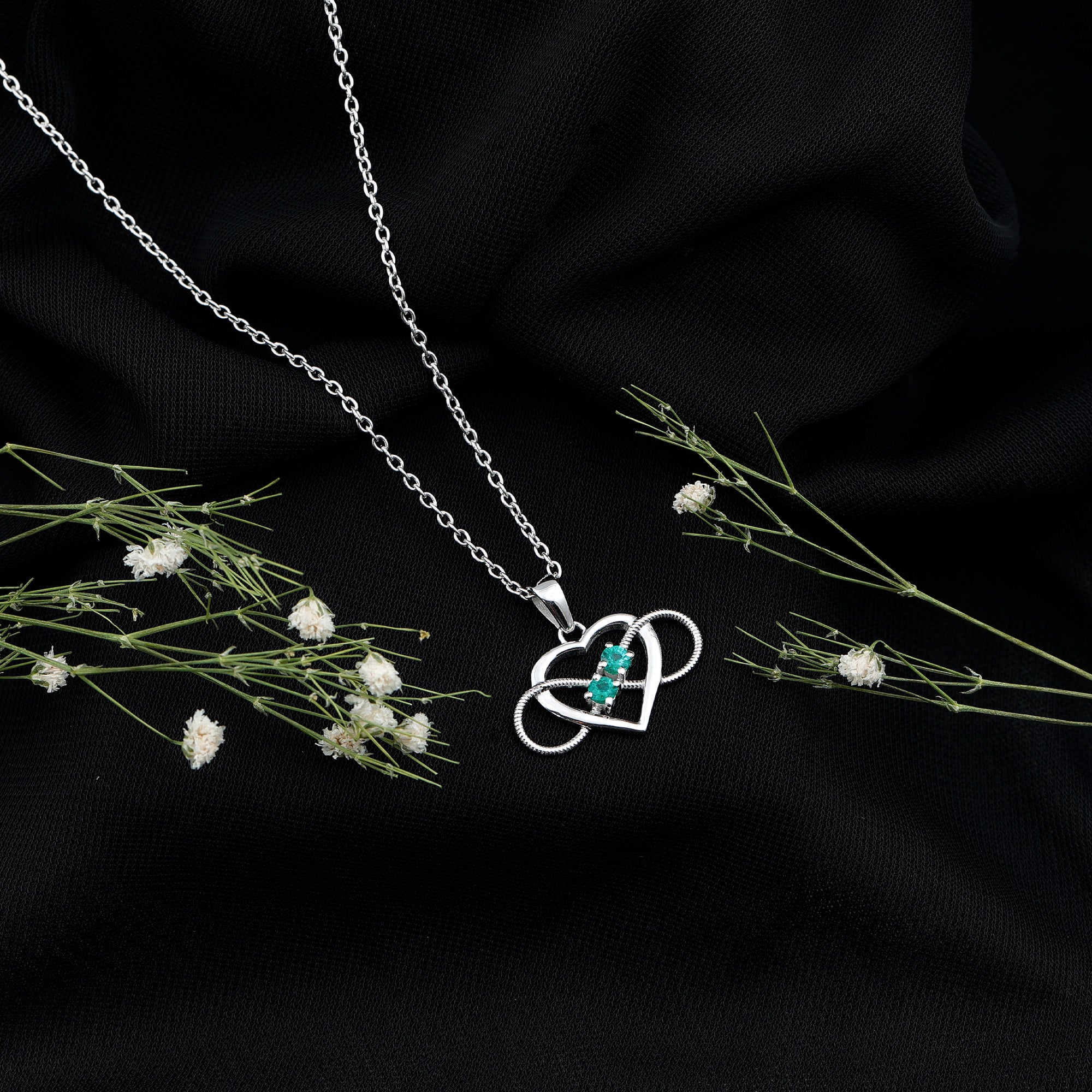 Heart Infinity Necklace with Real Emerald AAA - Rosec Jewels