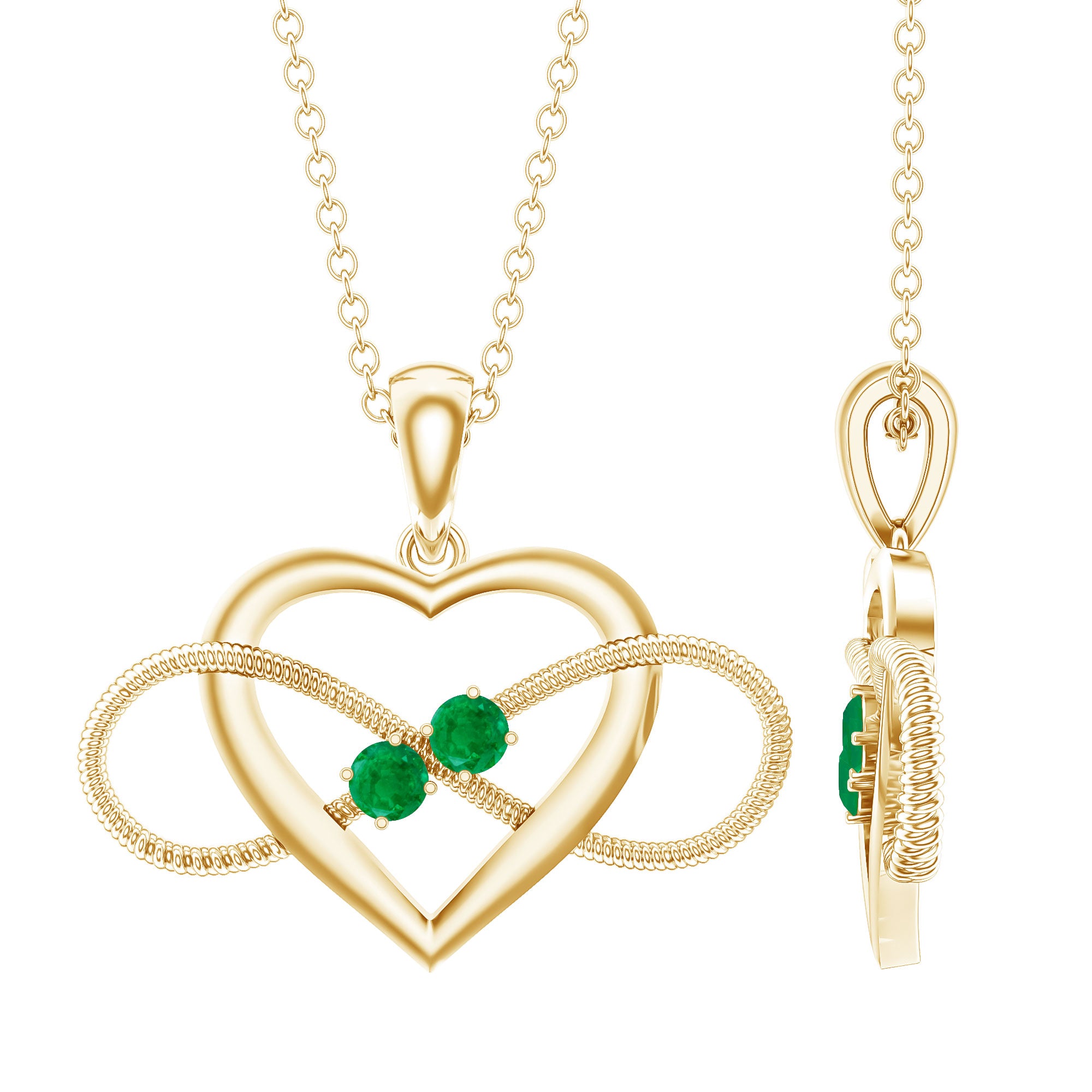 Heart Infinity Necklace with Real Emerald AAA - Rosec Jewels