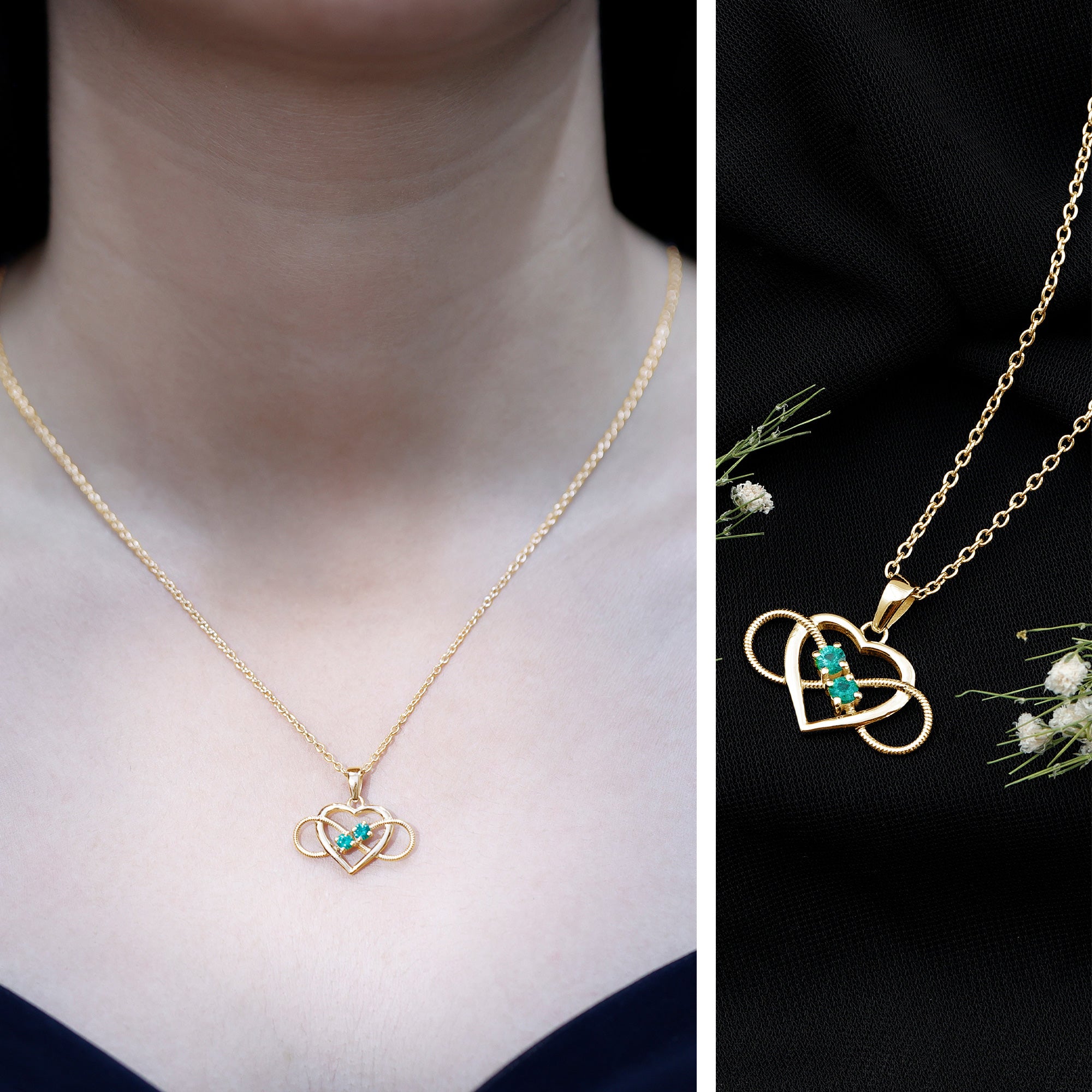 Heart Infinity Necklace with Real Emerald AAA - Rosec Jewels