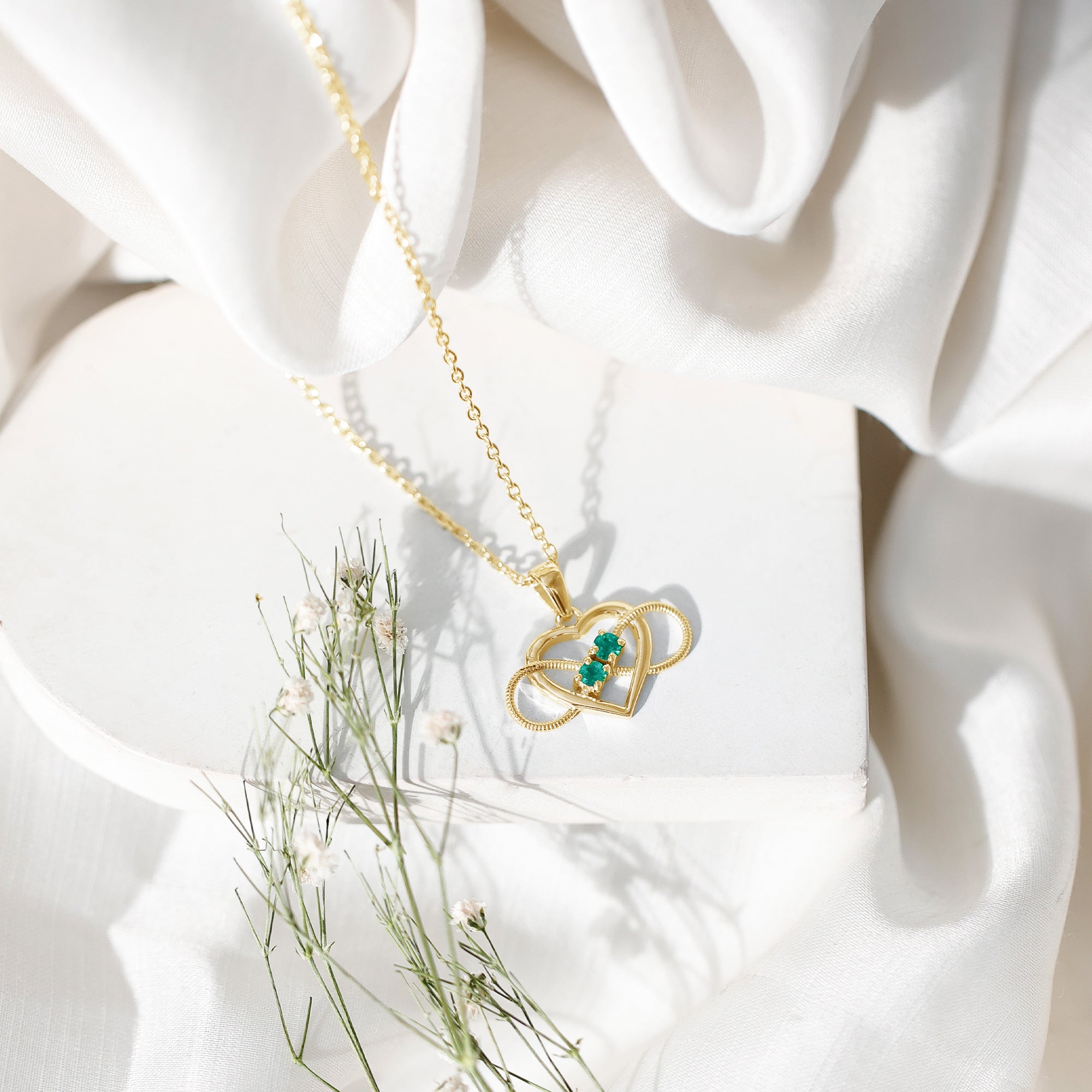 Heart Infinity Necklace with Real Emerald AAA - Rosec Jewels