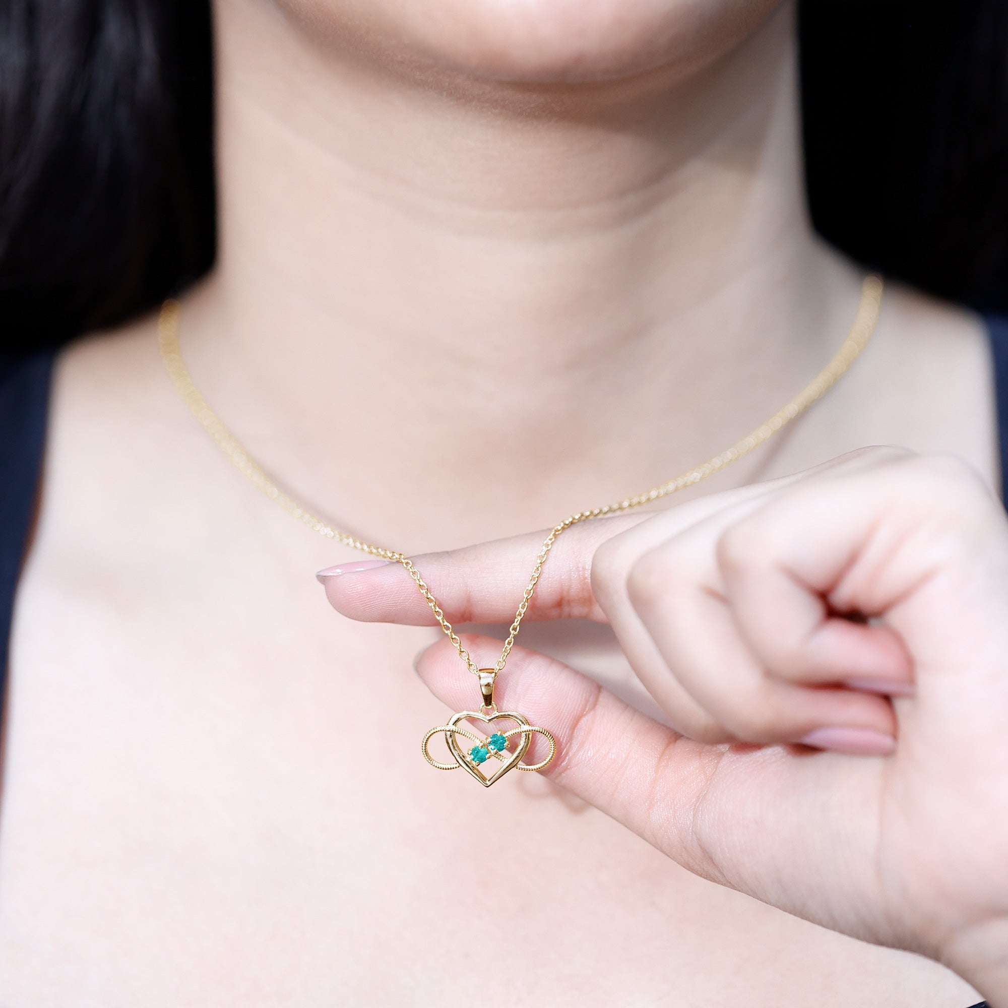 Heart Infinity Necklace with Real Emerald AAA - Rosec Jewels