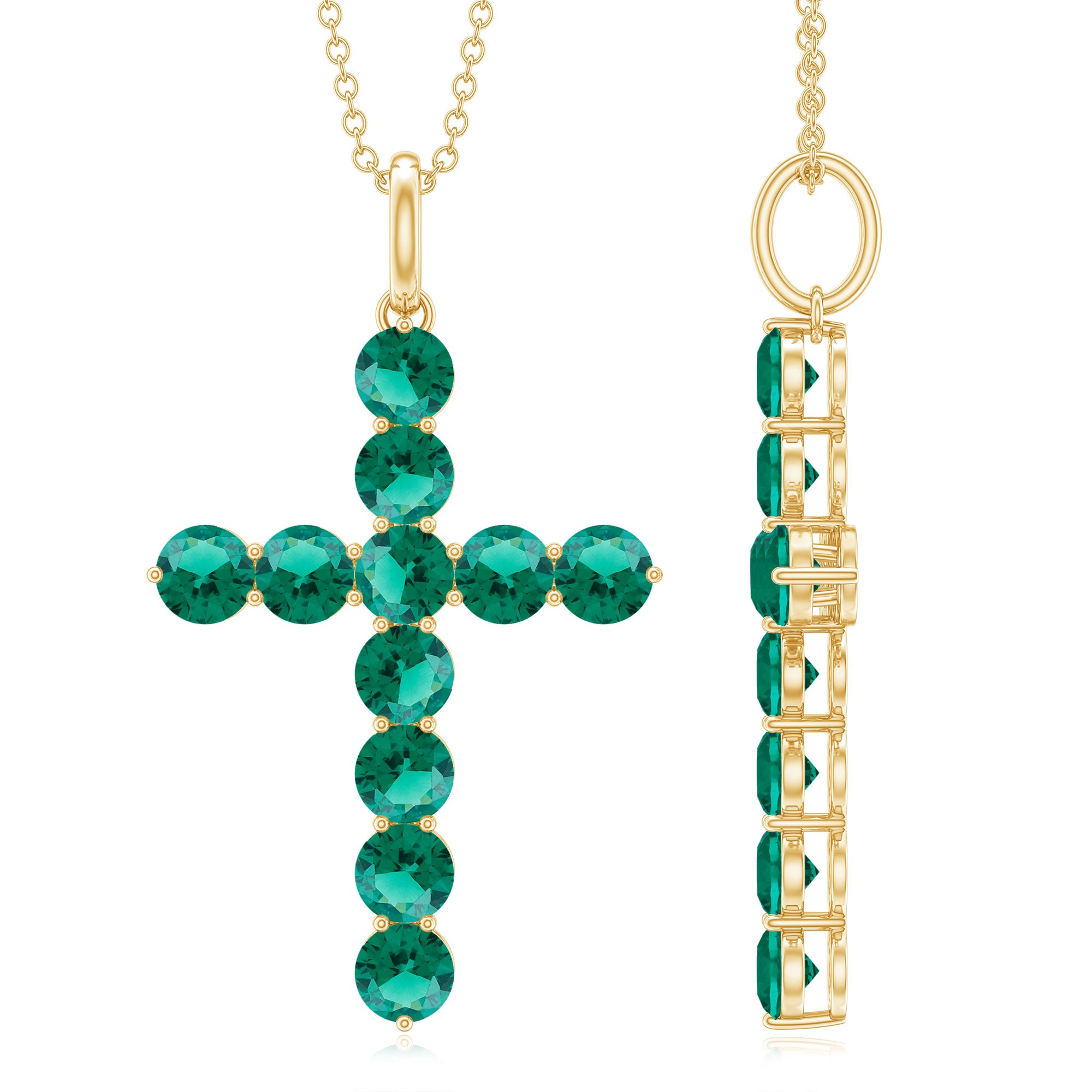 Certified Lab Grown Emerald Christian Cross Necklace With Chain AAAA - Rosec Jewels