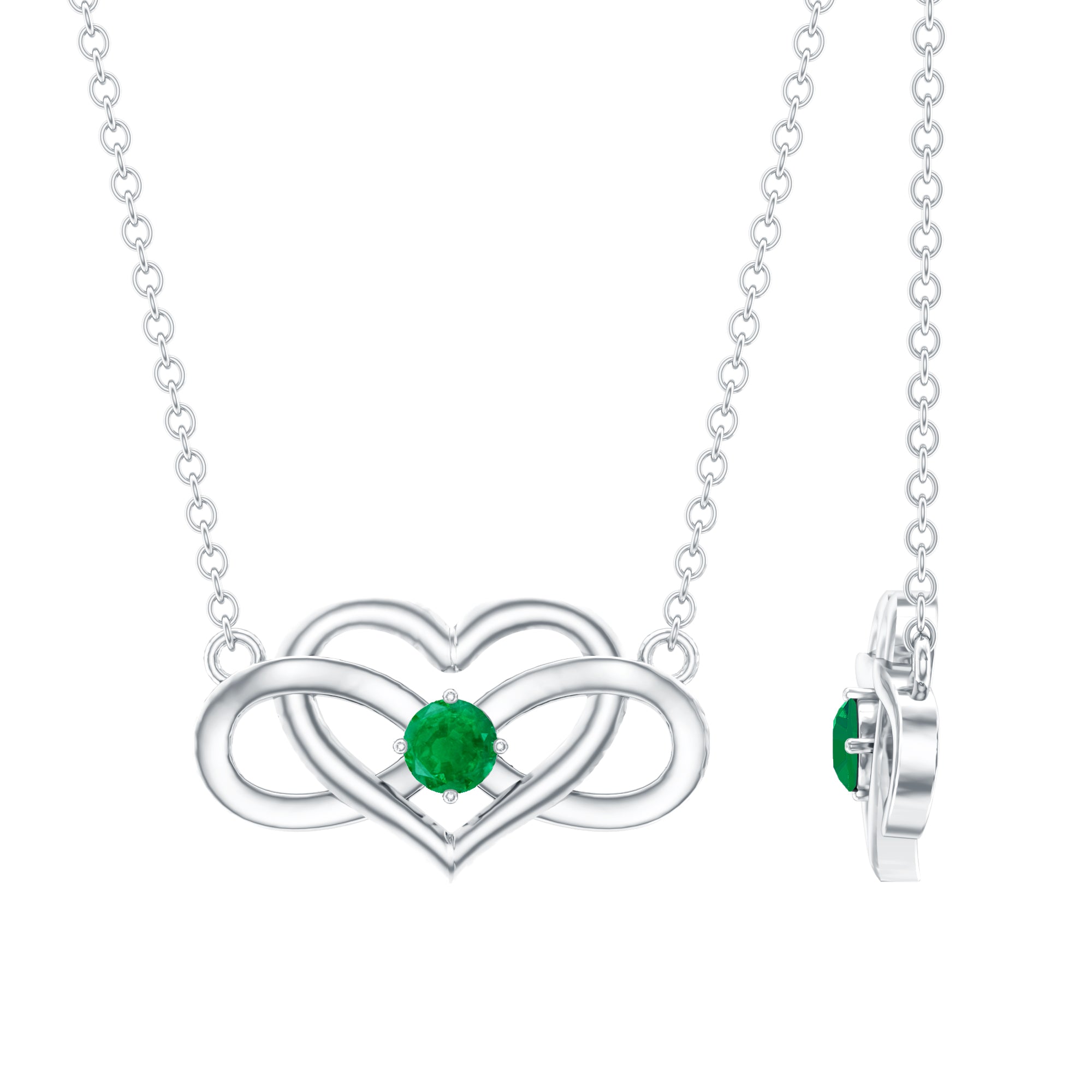 Emerald Heart and Infinity Chain Necklace for Women AAA - Rosec Jewels