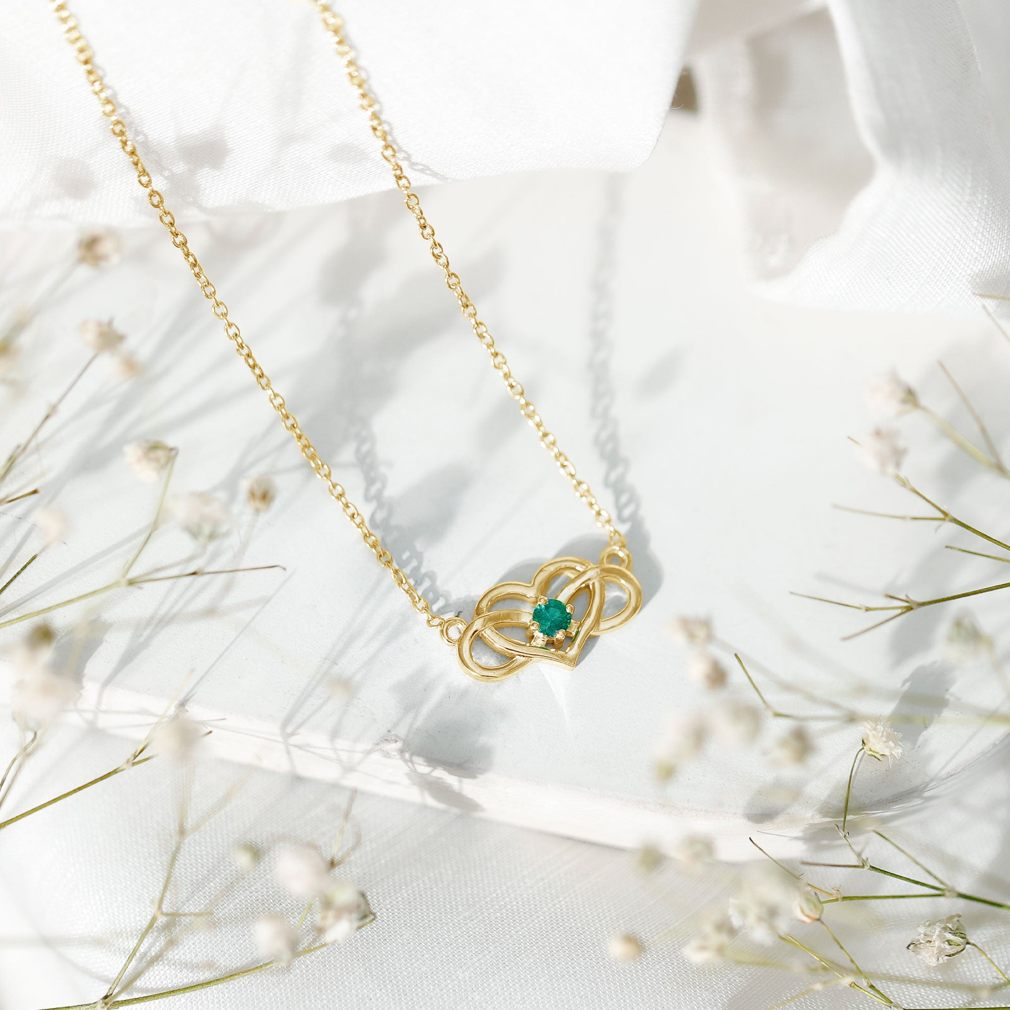 Emerald Heart and Infinity Chain Necklace for Women AAA - Rosec Jewels