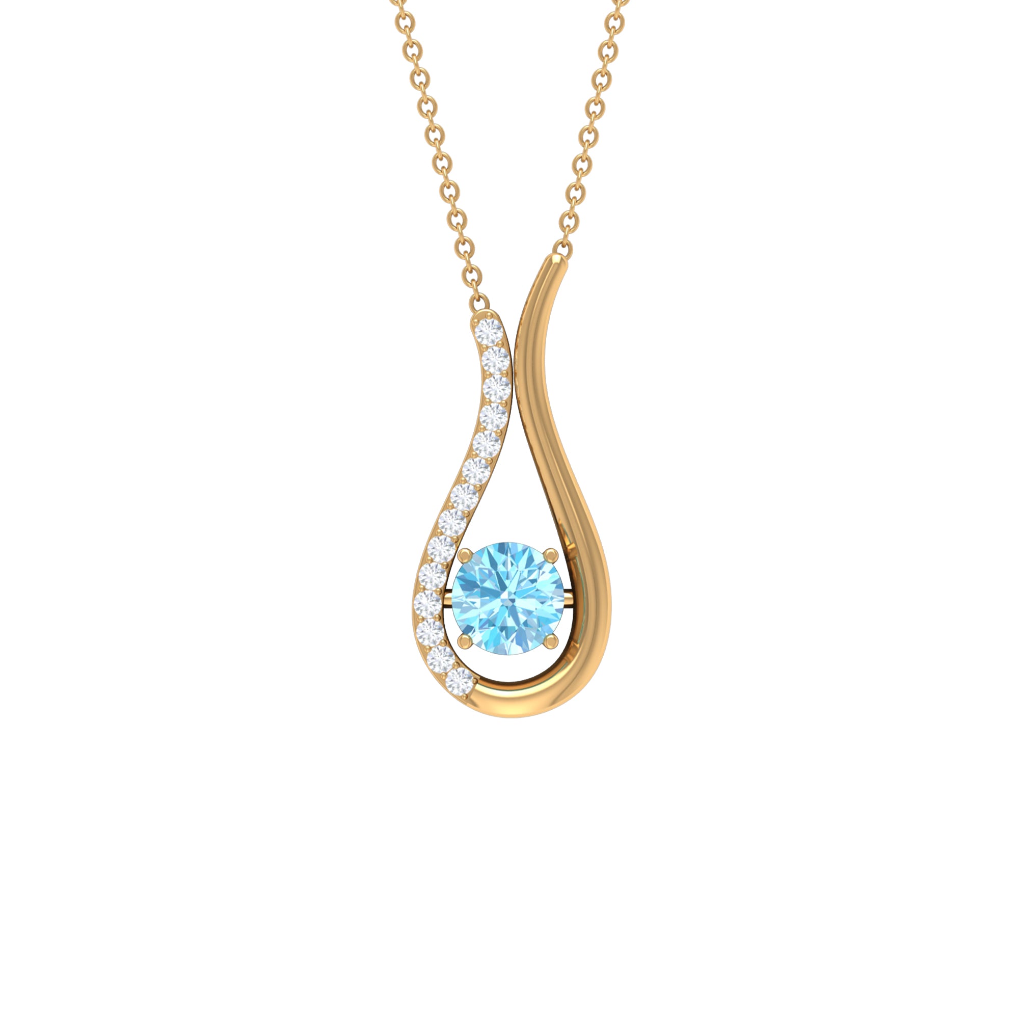 Real Aquamarine and Diamond Teardrop Necklace AAA - Rosec Jewels