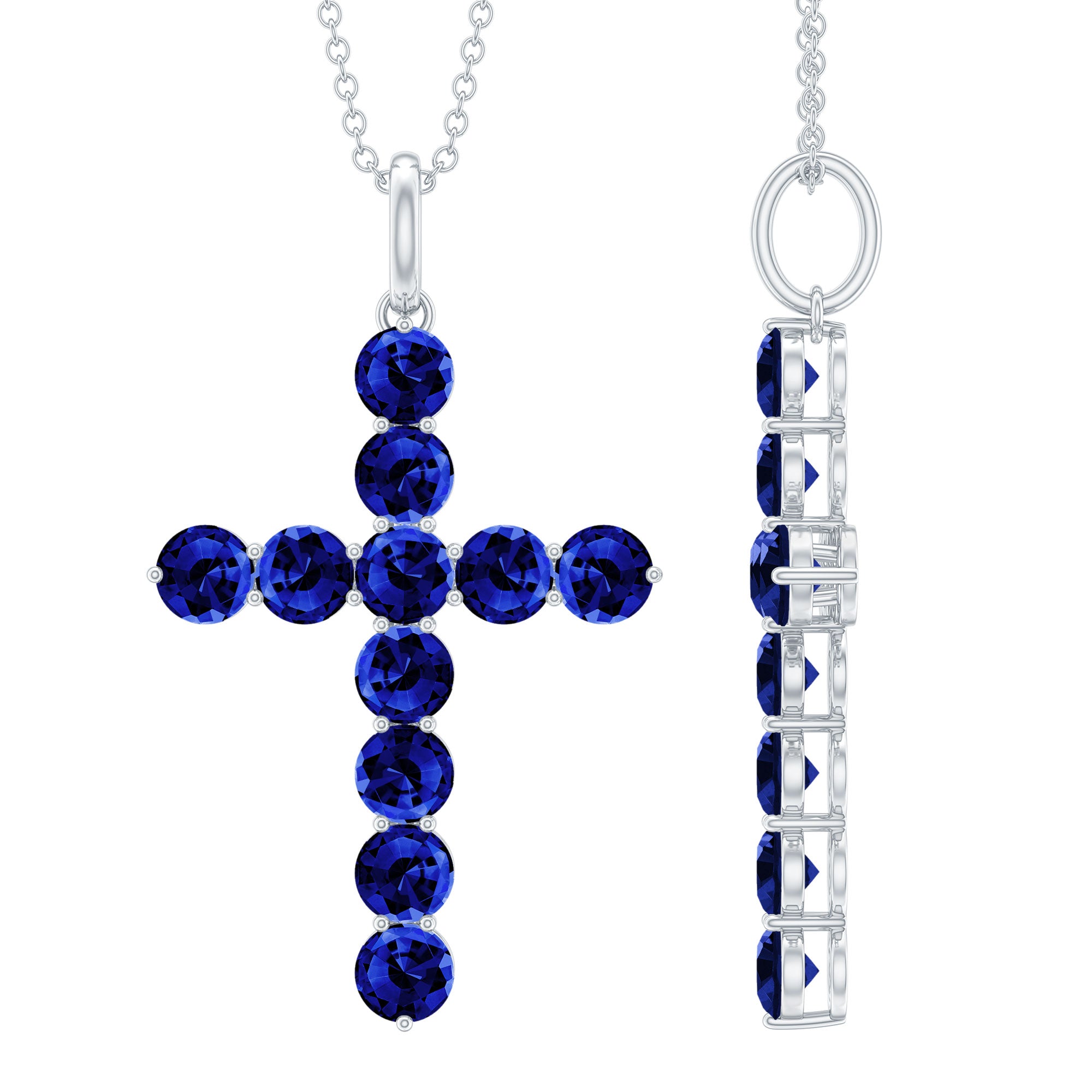 Simple Created Blue Sapphire Cross Pendant Necklace