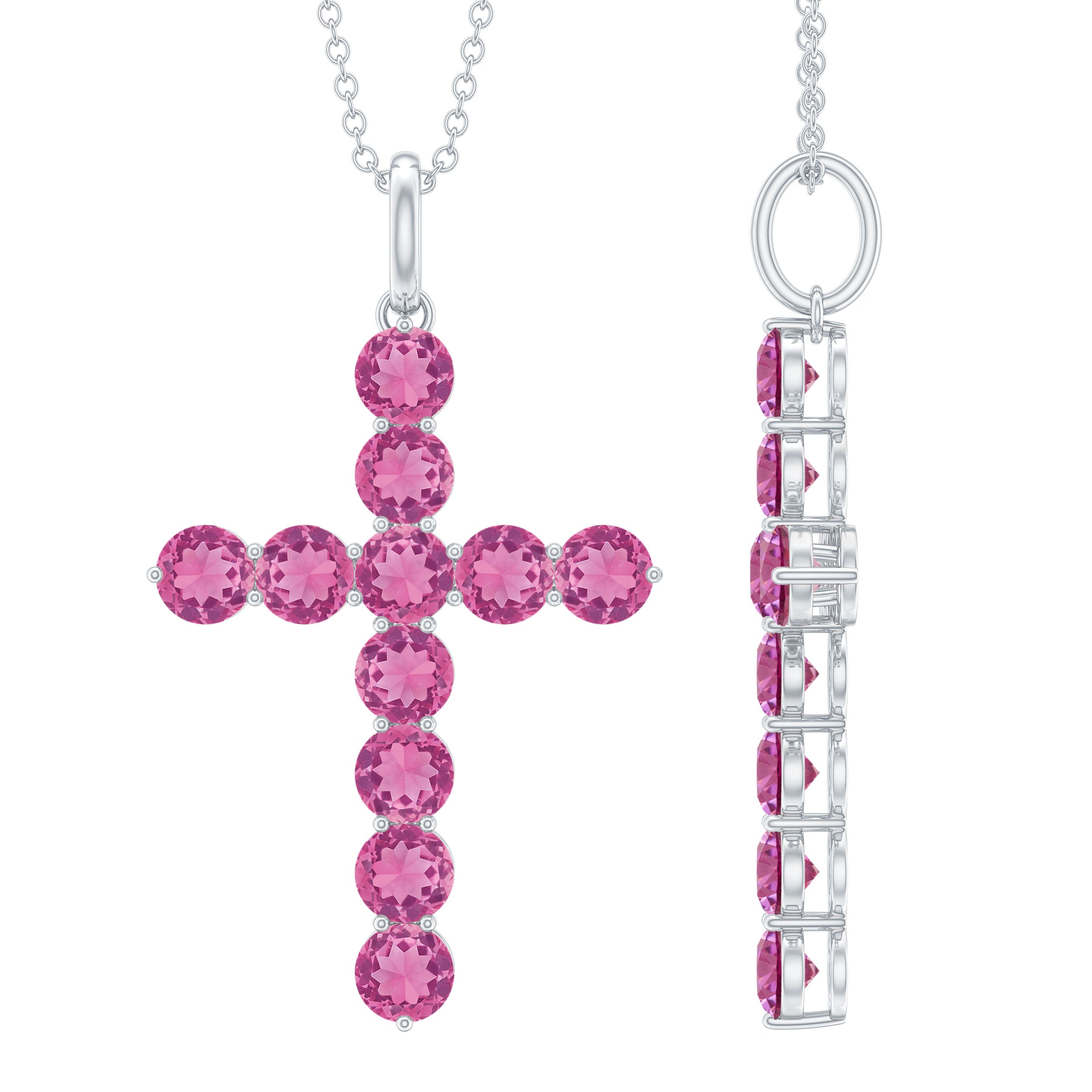 Simple Pink Tourmaline Cross Pendant Necklace for Women