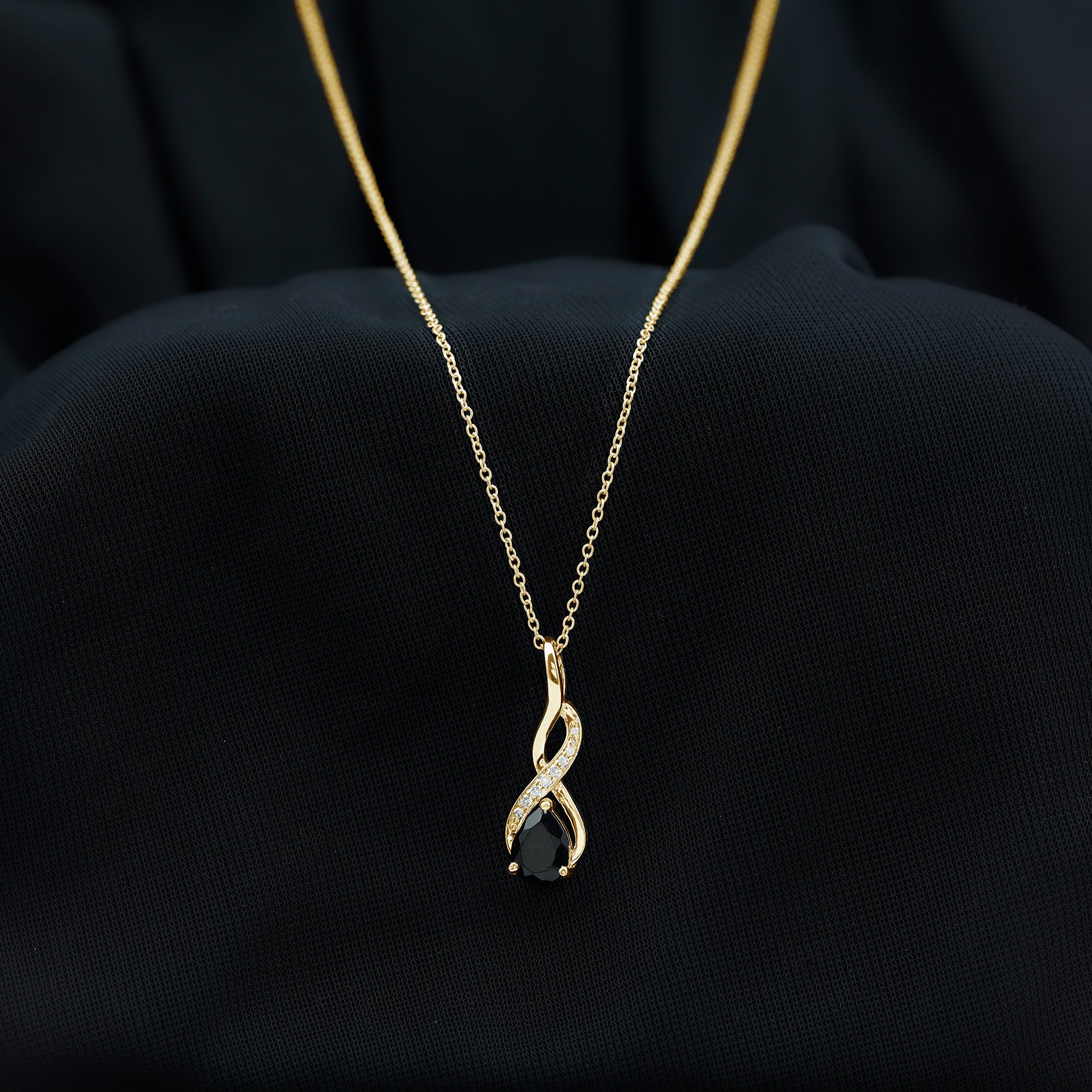 1 Carat Pear Shape Black Onyx Infinity Necklace with Diamonds AAA - Rosec Jewels
