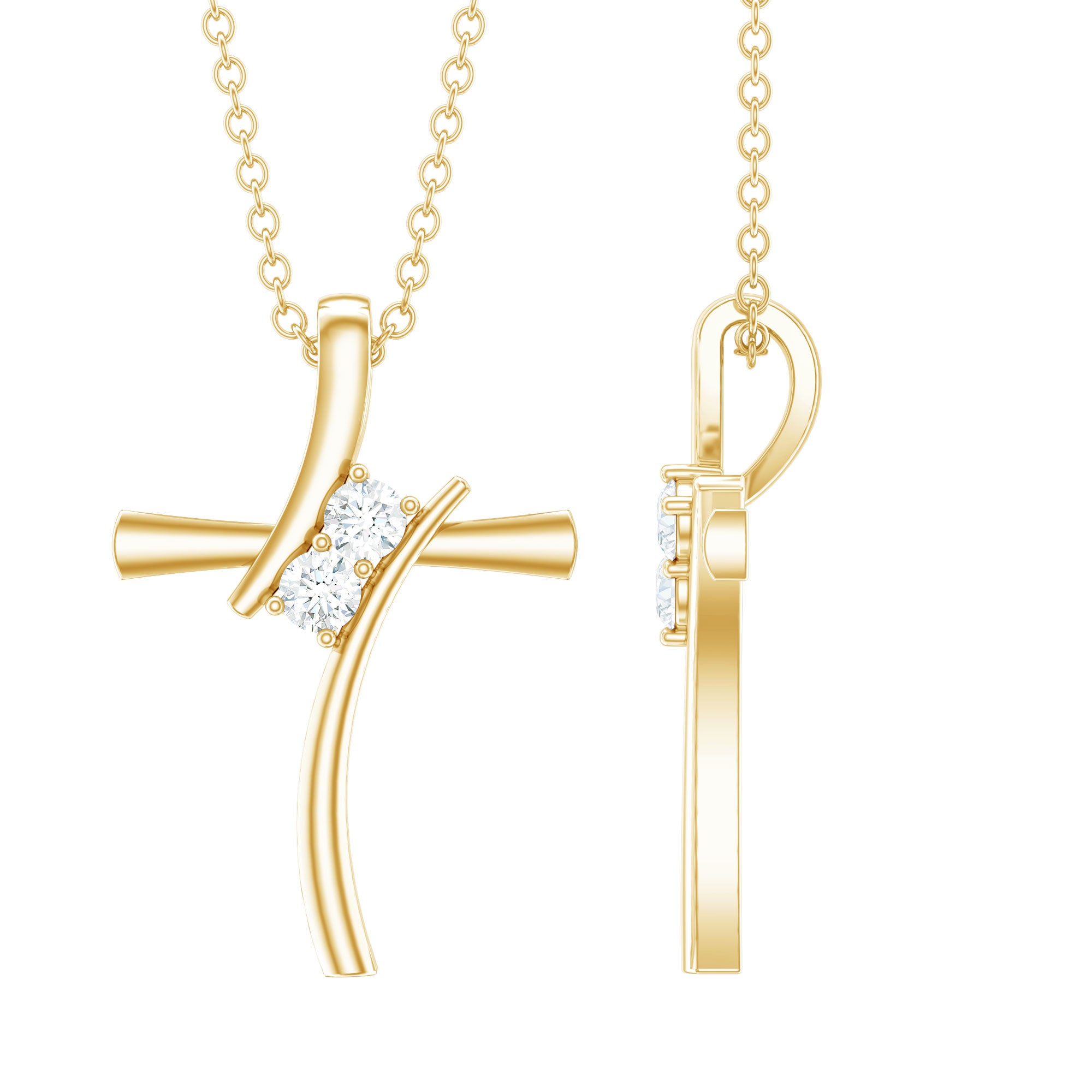 Rosec Jewels-Diamond and Gold Bypass Cross Contemporary Pendant for Women