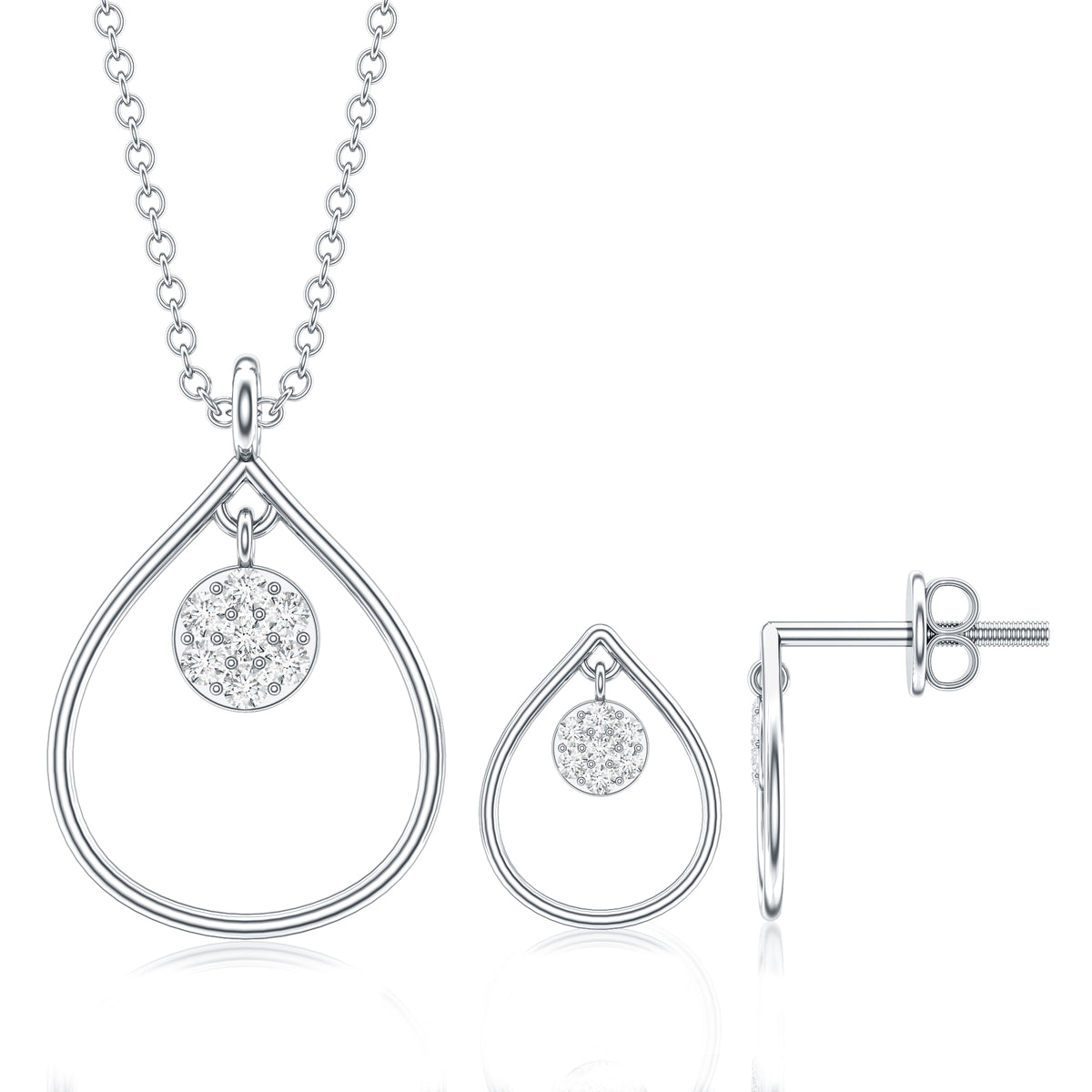 Diamond Wedding Necklace Earring Set for Bride Natural - ( HI-SI ) - Rosec Jewels