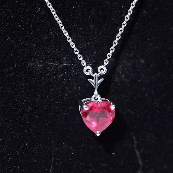 2 CT Heart Shape Lab Created Ruby Solitaire Necklace AAAA - Rosec Jewels