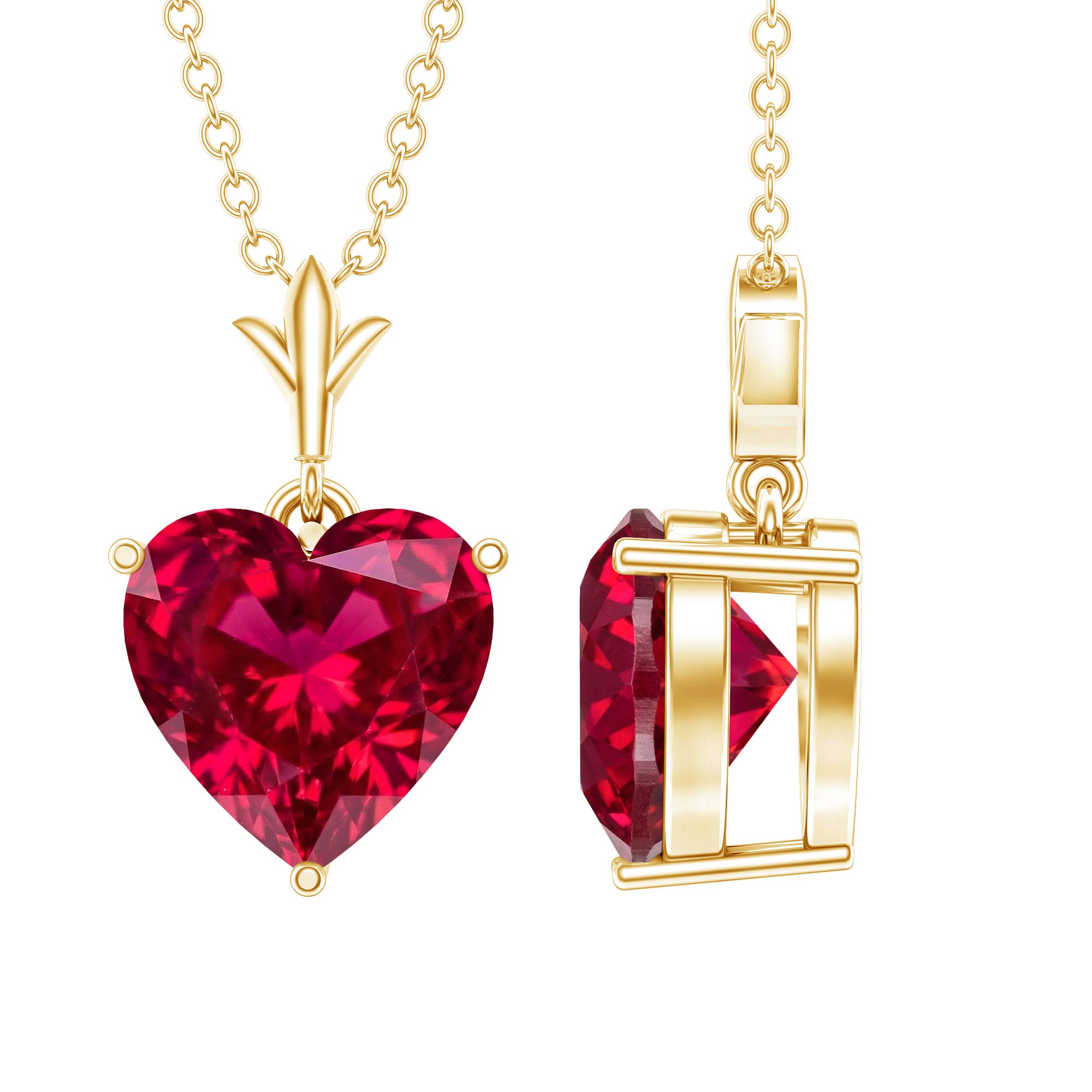 2 CT Heart Shape Lab Created Ruby Solitaire Necklace AAAA - Rosec Jewels