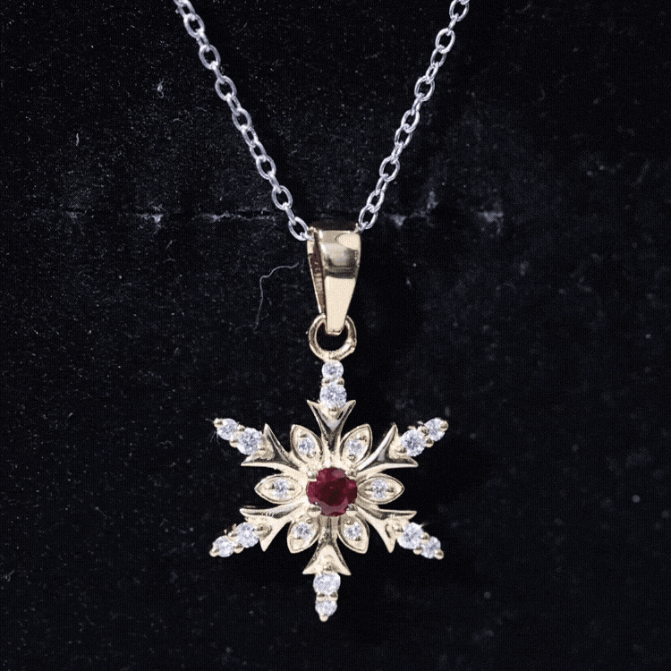 Lab Created Ruby Snowflake Pendant with Diamond Accent AAAA - Rosec Jewels