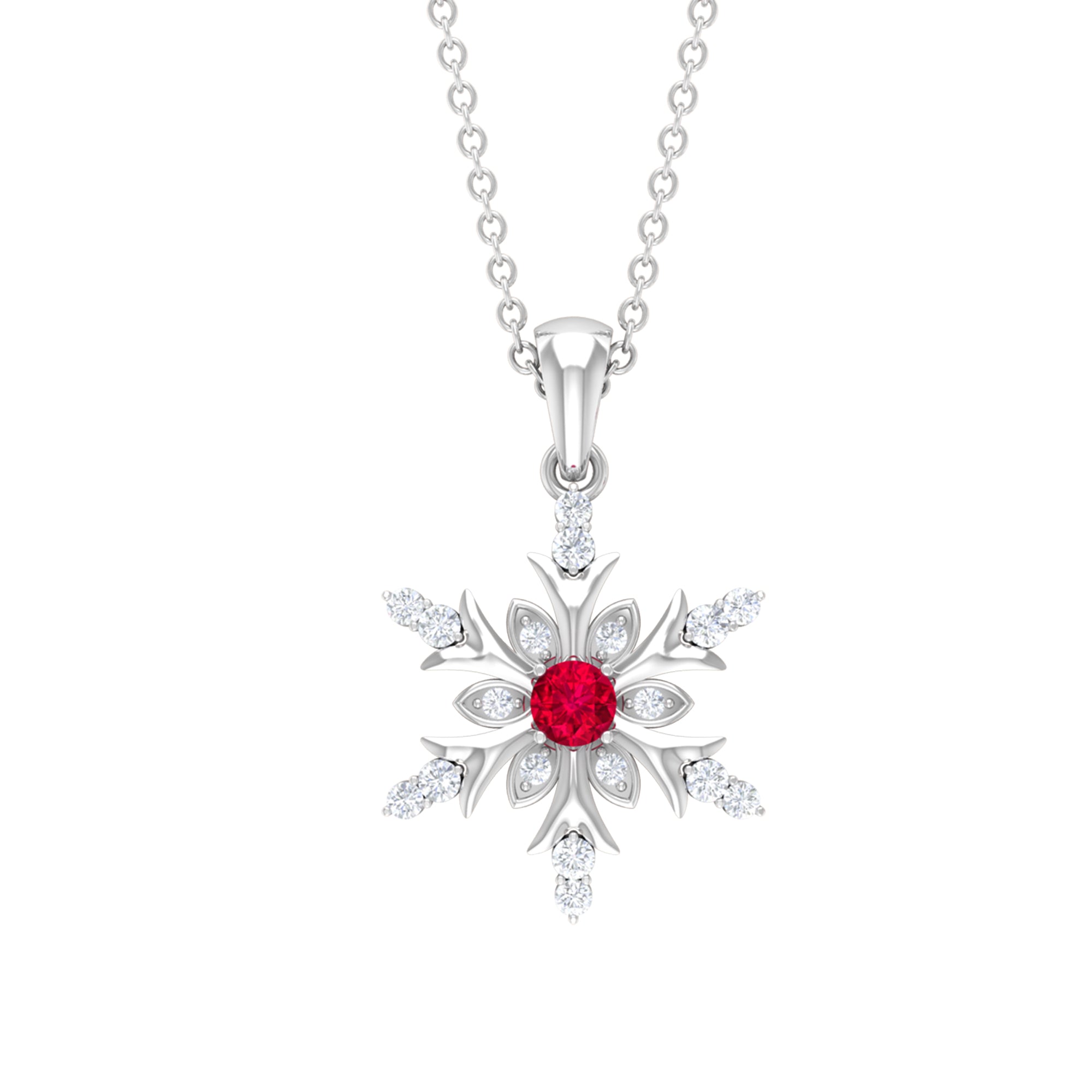Lab Created Ruby Snowflake Pendant with Diamond Accent