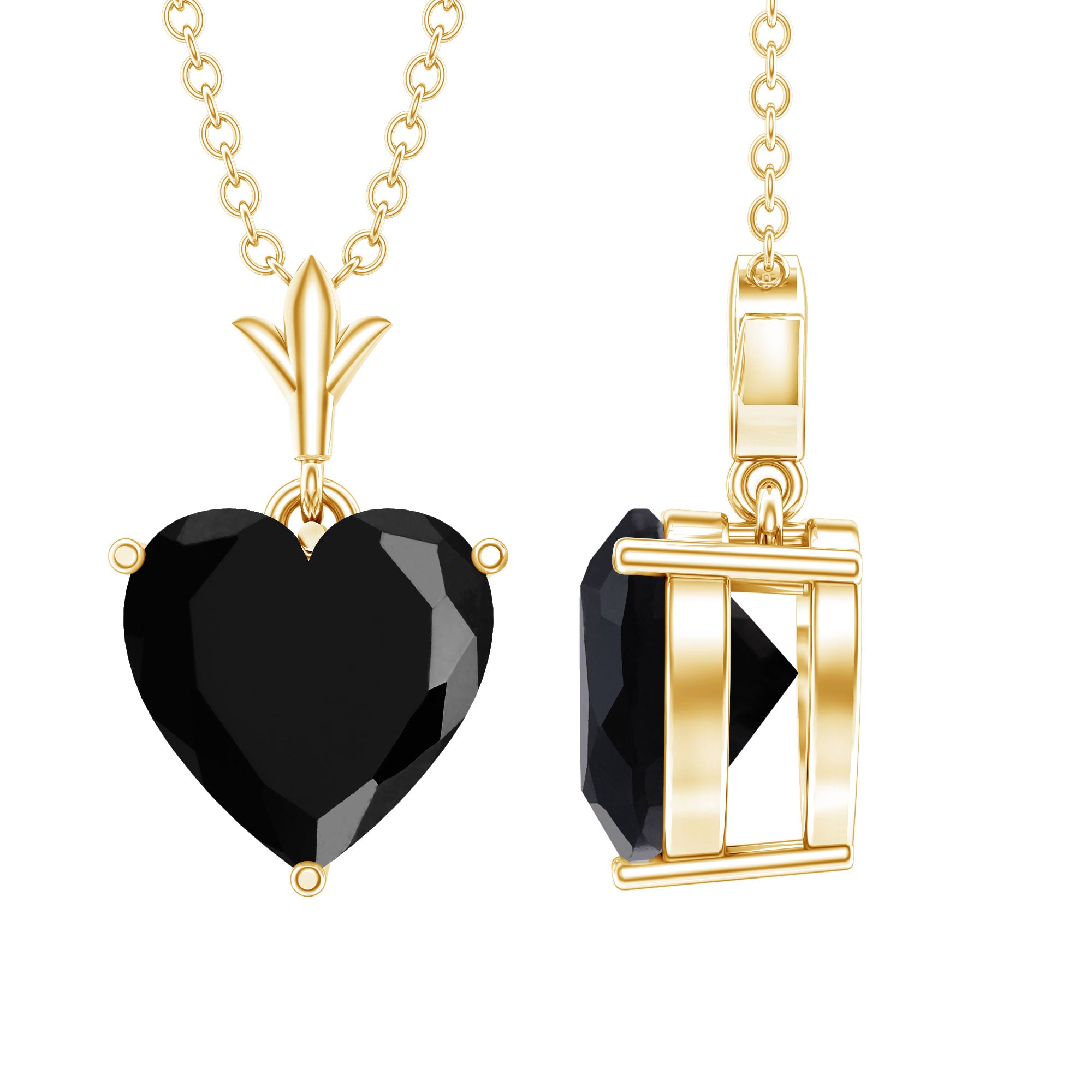 Lab Created Black Diamond Heart Shape Necklace With Chain AAAA ( Synthetic ) - Rosec Jewels