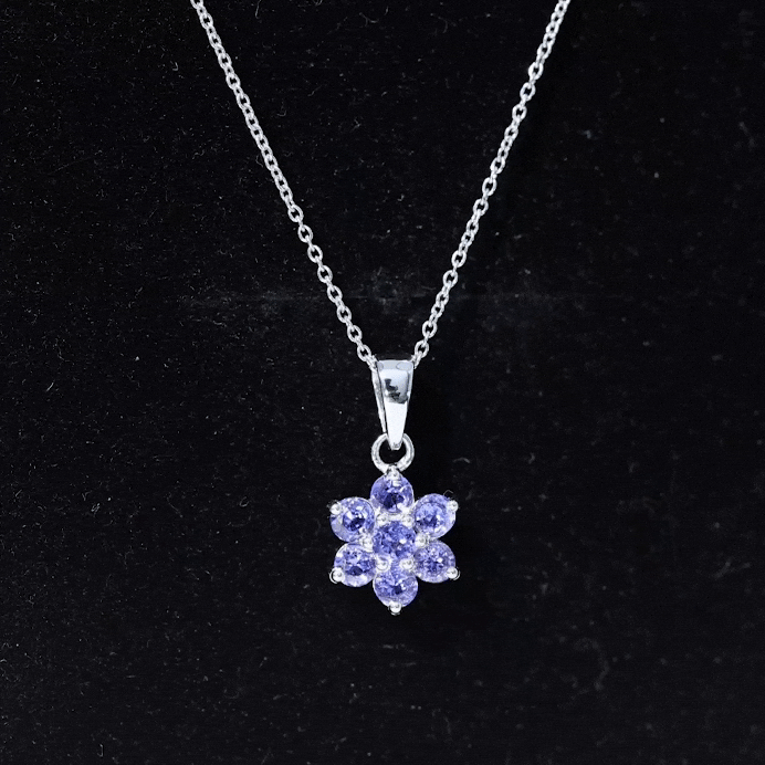 Natural Tanzanite Flower Cluster Pendant Necklace AAA - Rosec Jewels