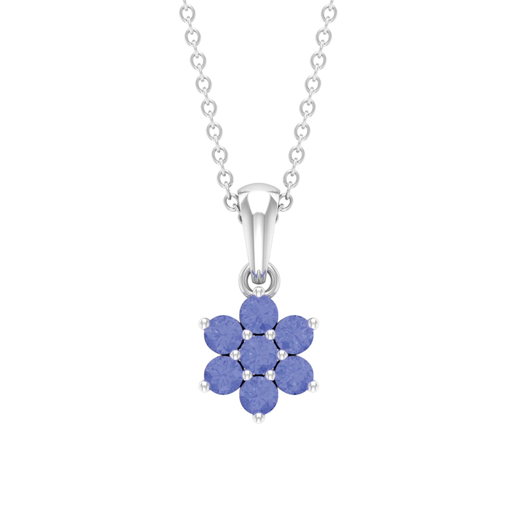 Natural Tanzanite Flower Cluster Pendant Necklace AAA - Rosec Jewels