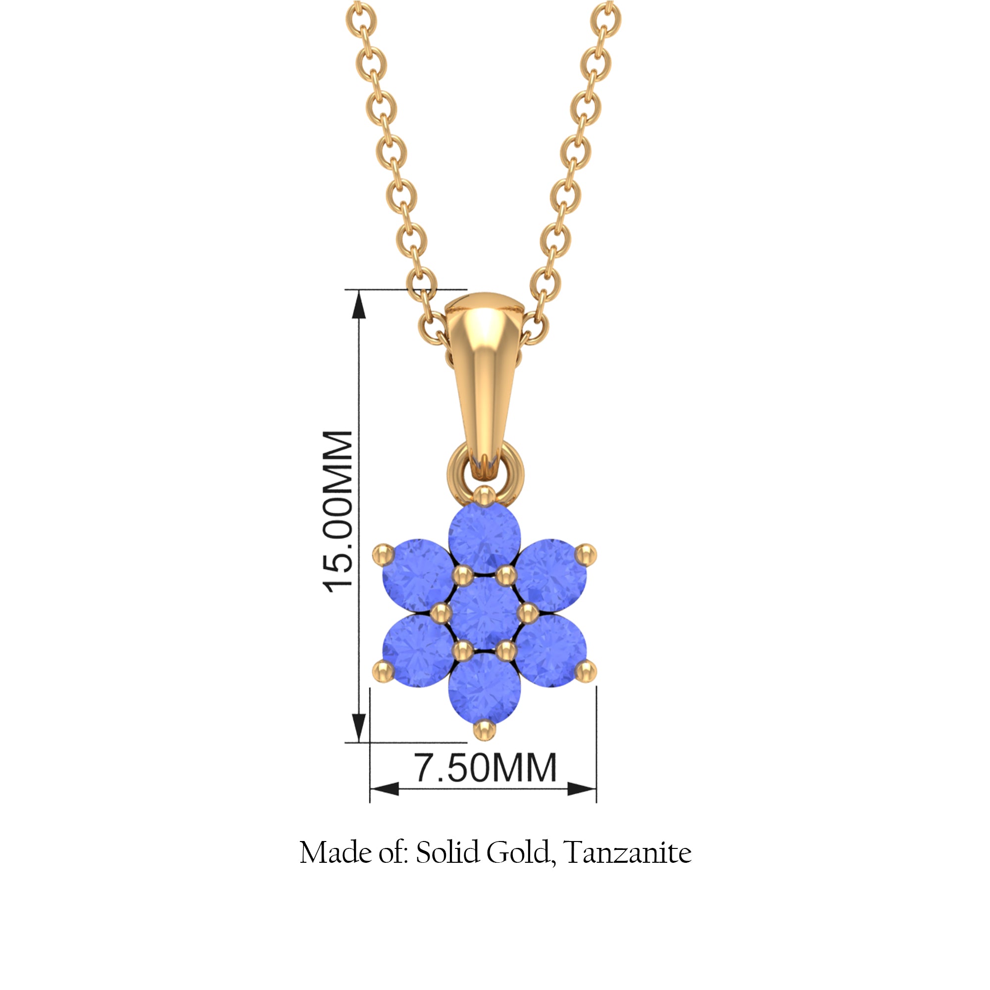 Natural Tanzanite Flower Cluster Pendant Necklace AAA - Rosec Jewels