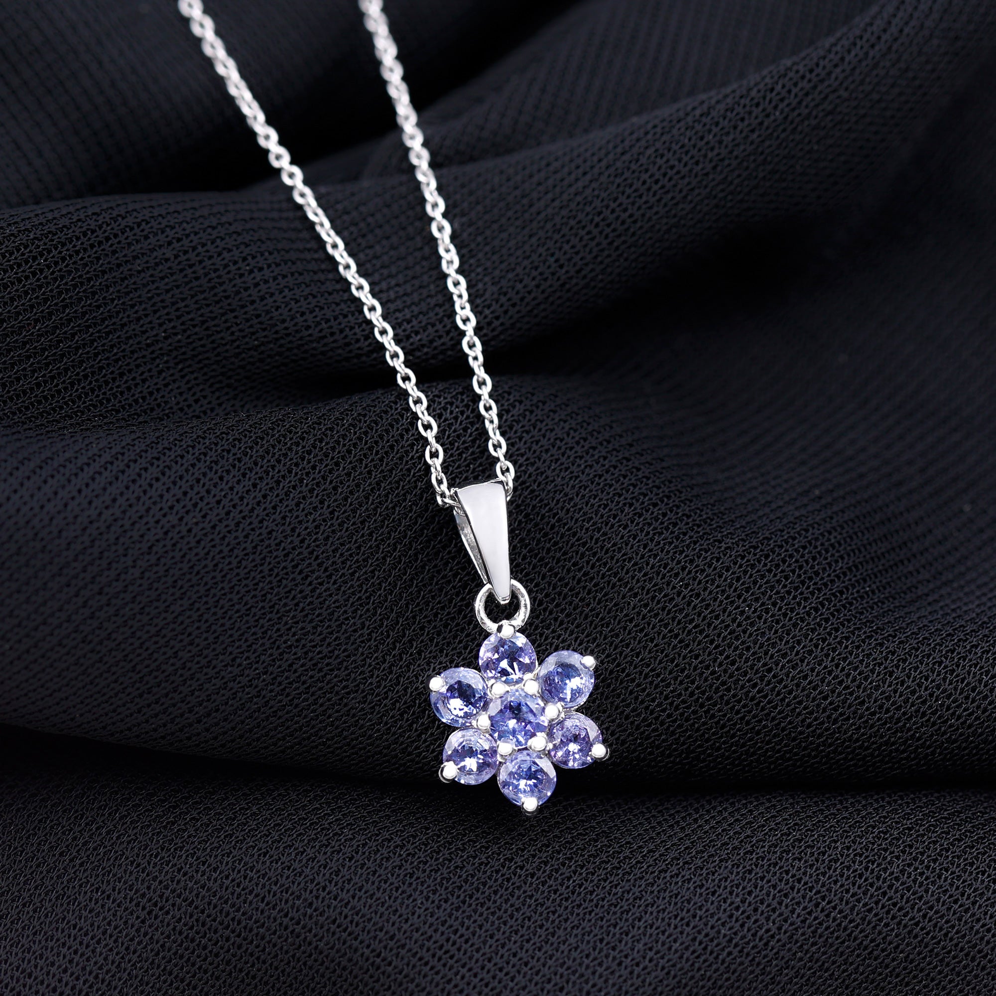 Natural Tanzanite Flower Cluster Pendant Necklace AAA - Rosec Jewels
