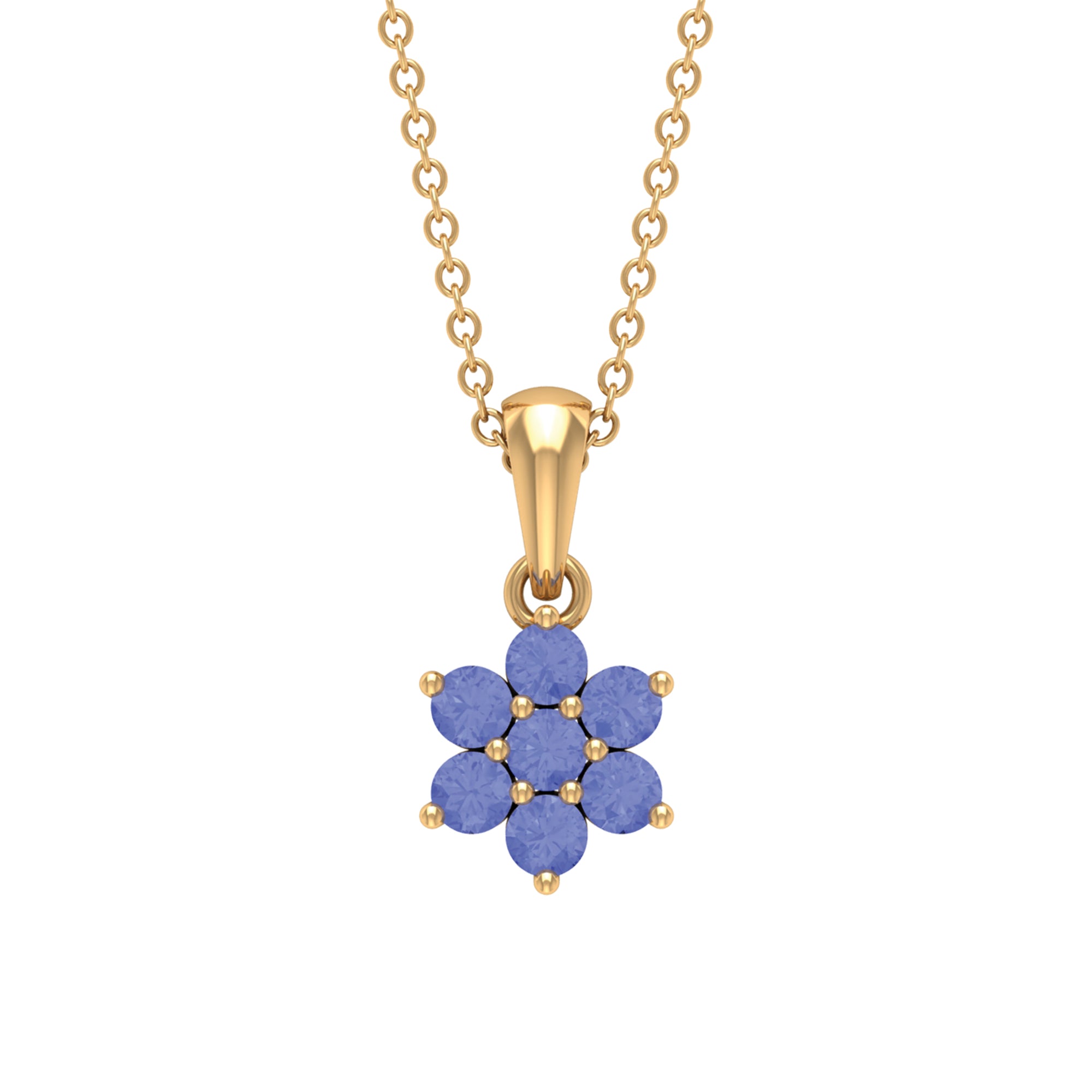 Natural Tanzanite Flower Cluster Pendant Necklace AAA - Rosec Jewels