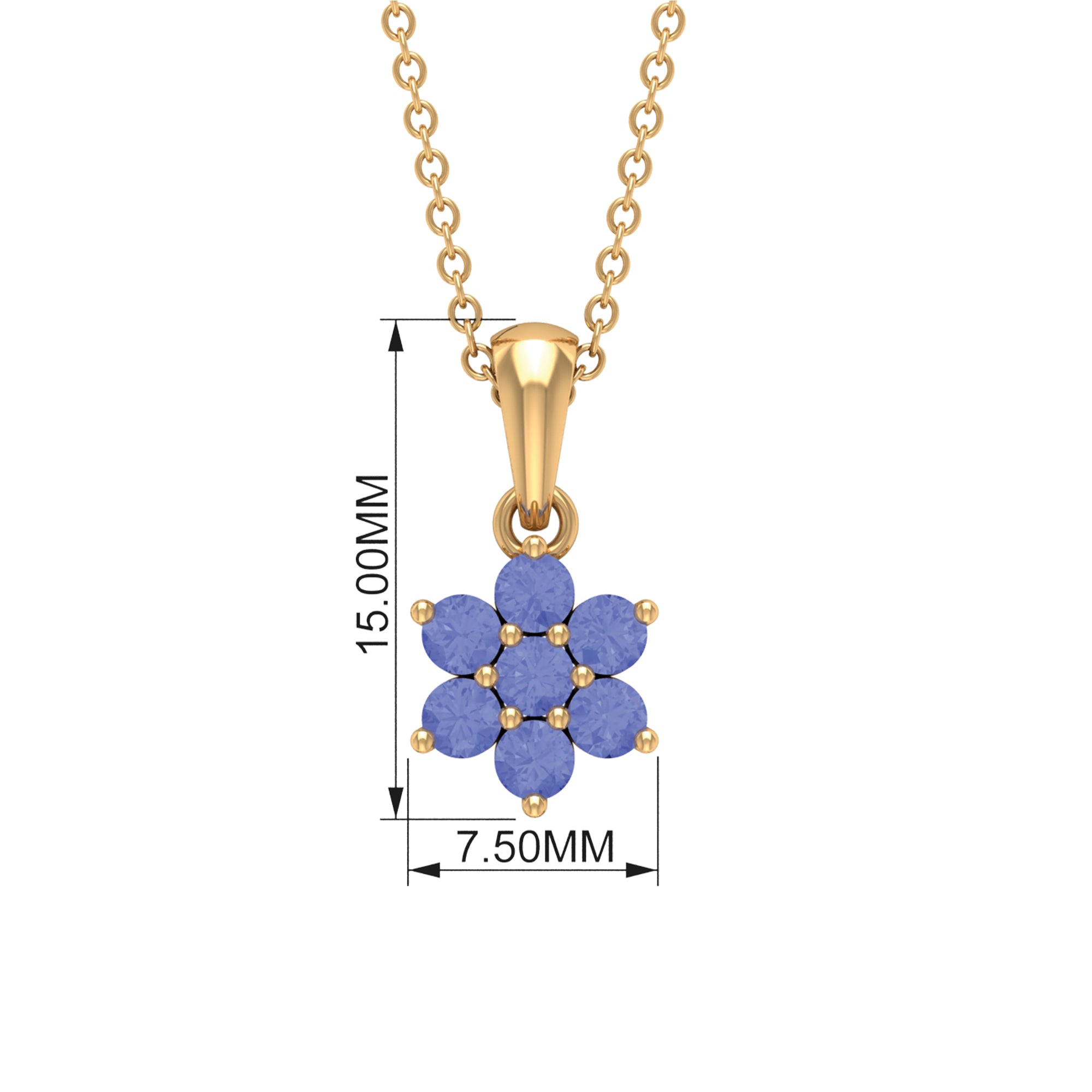 Natural Tanzanite Flower Cluster Pendant Necklace AAA - Rosec Jewels