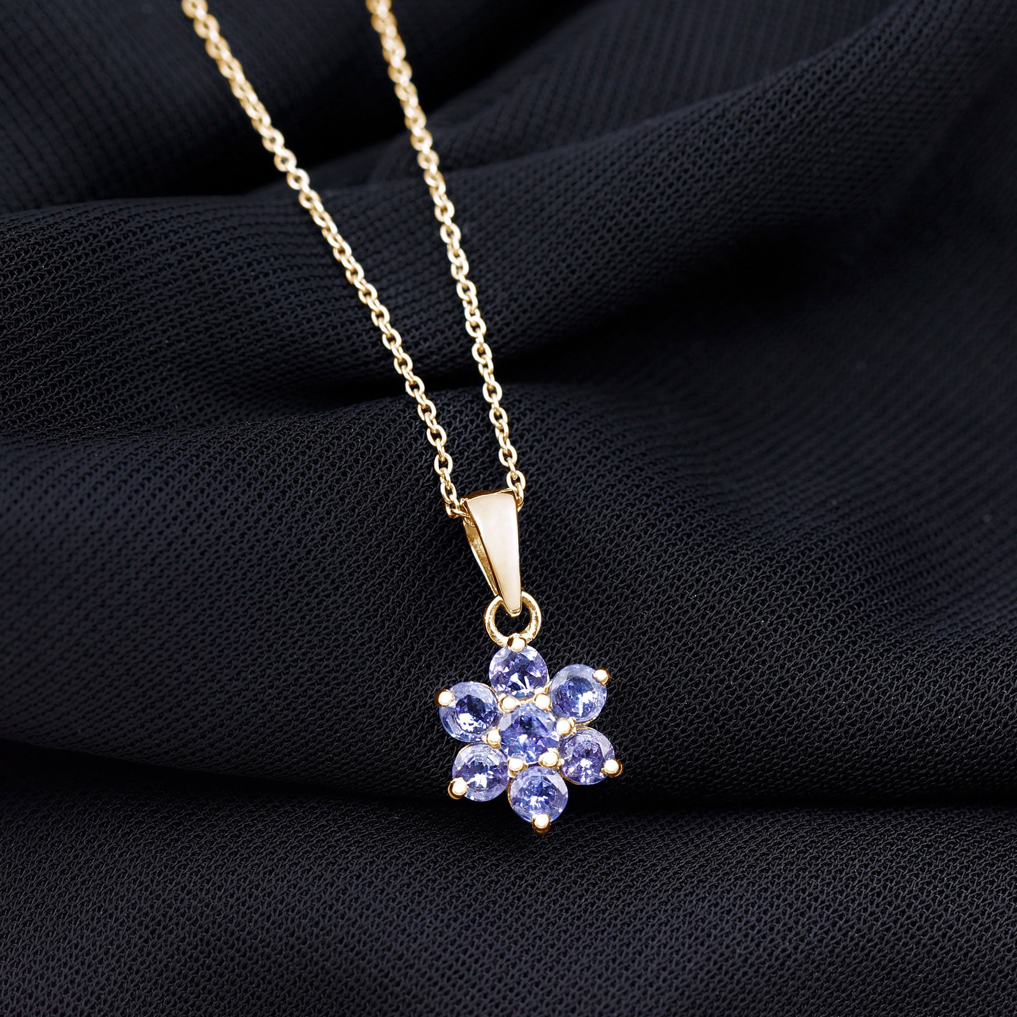 Natural Tanzanite Flower Cluster Pendant Necklace AAA - Rosec Jewels