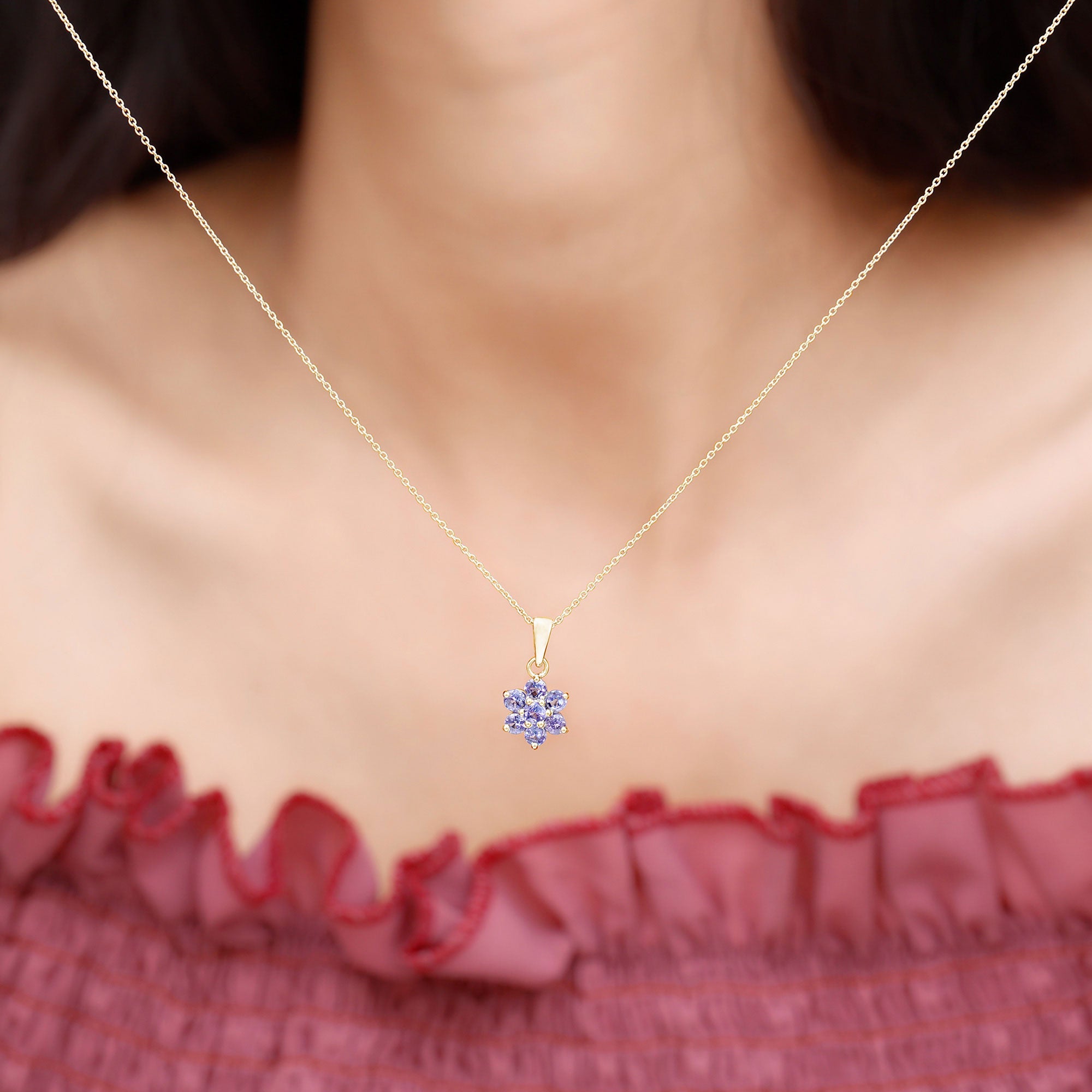 Natural Tanzanite Flower Cluster Pendant Necklace AAA - Rosec Jewels