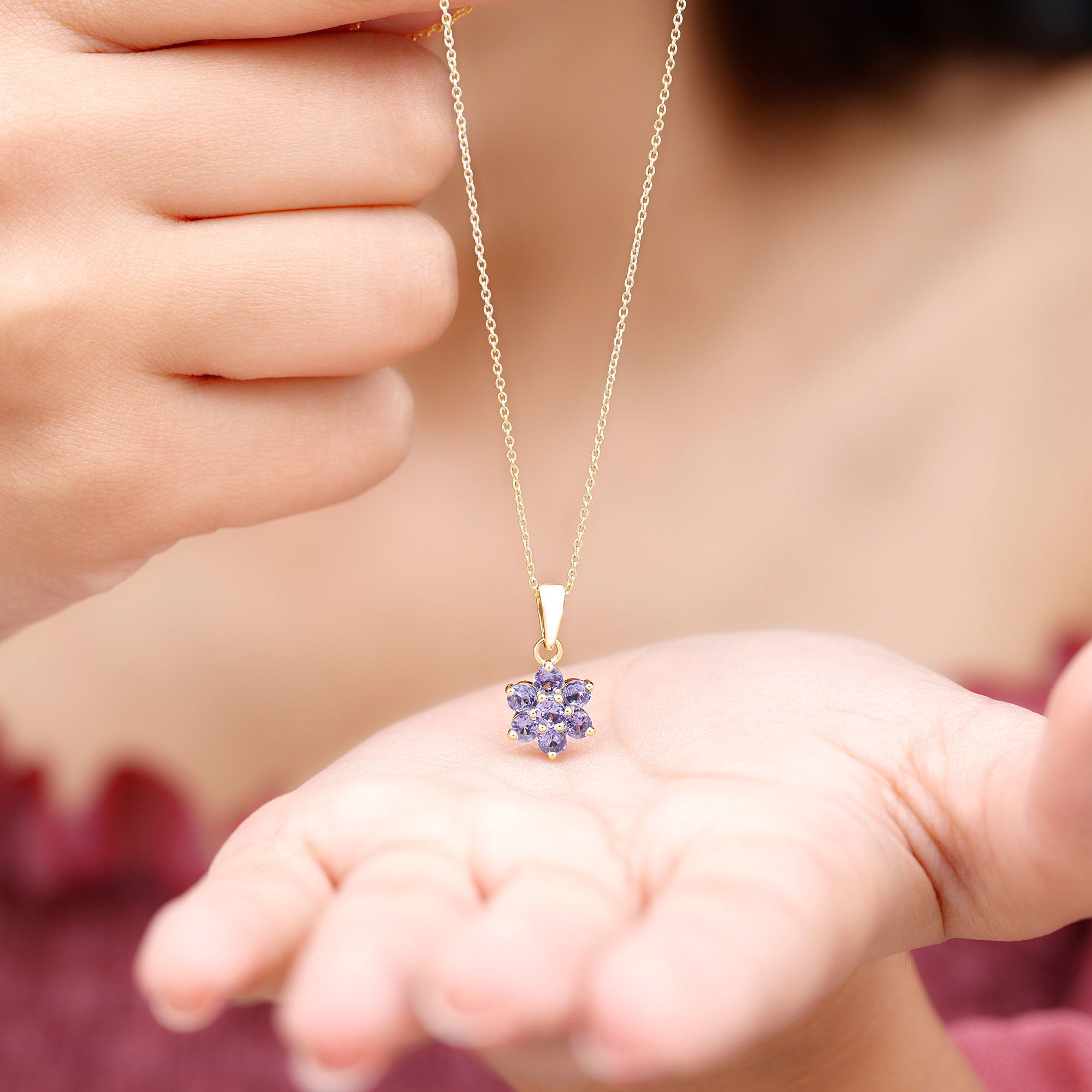 Natural Tanzanite Flower Cluster Pendant Necklace AAA - Rosec Jewels