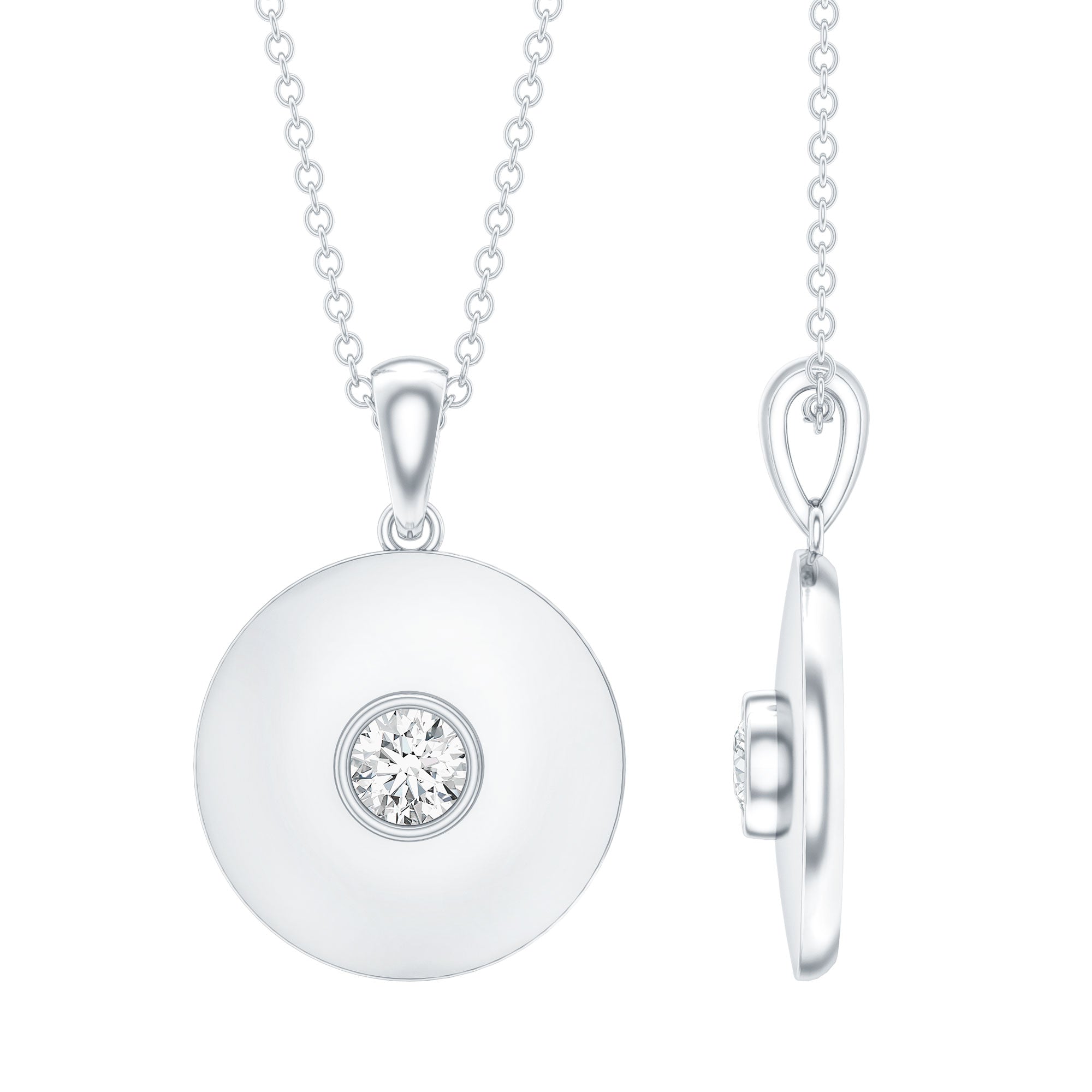 Certified Round Moissanite Disc Necklace in Bezel Setting D-VS1 - Rosec Jewels