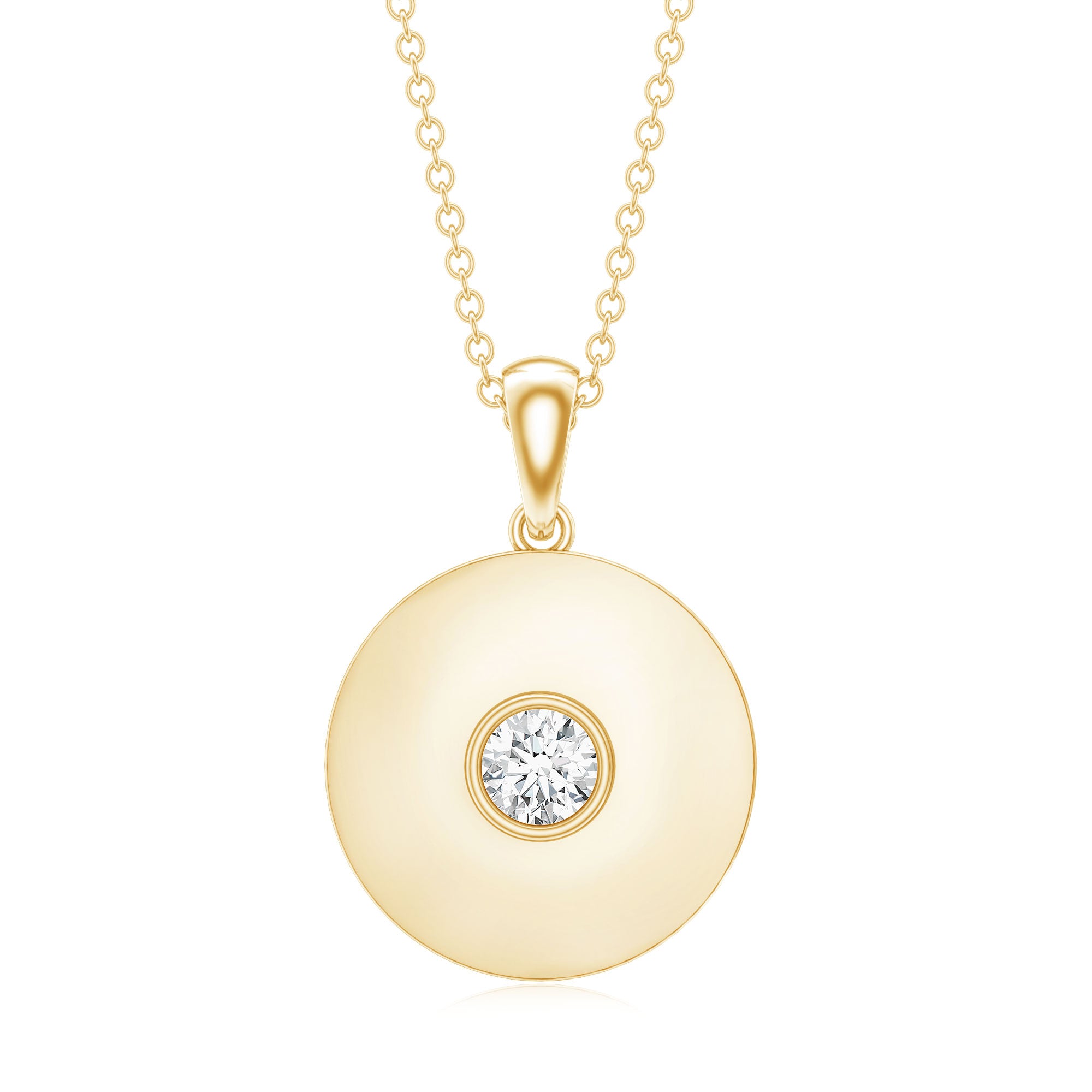 Certified Round Moissanite Disc Necklace in Bezel Setting D-VS1 - Rosec Jewels