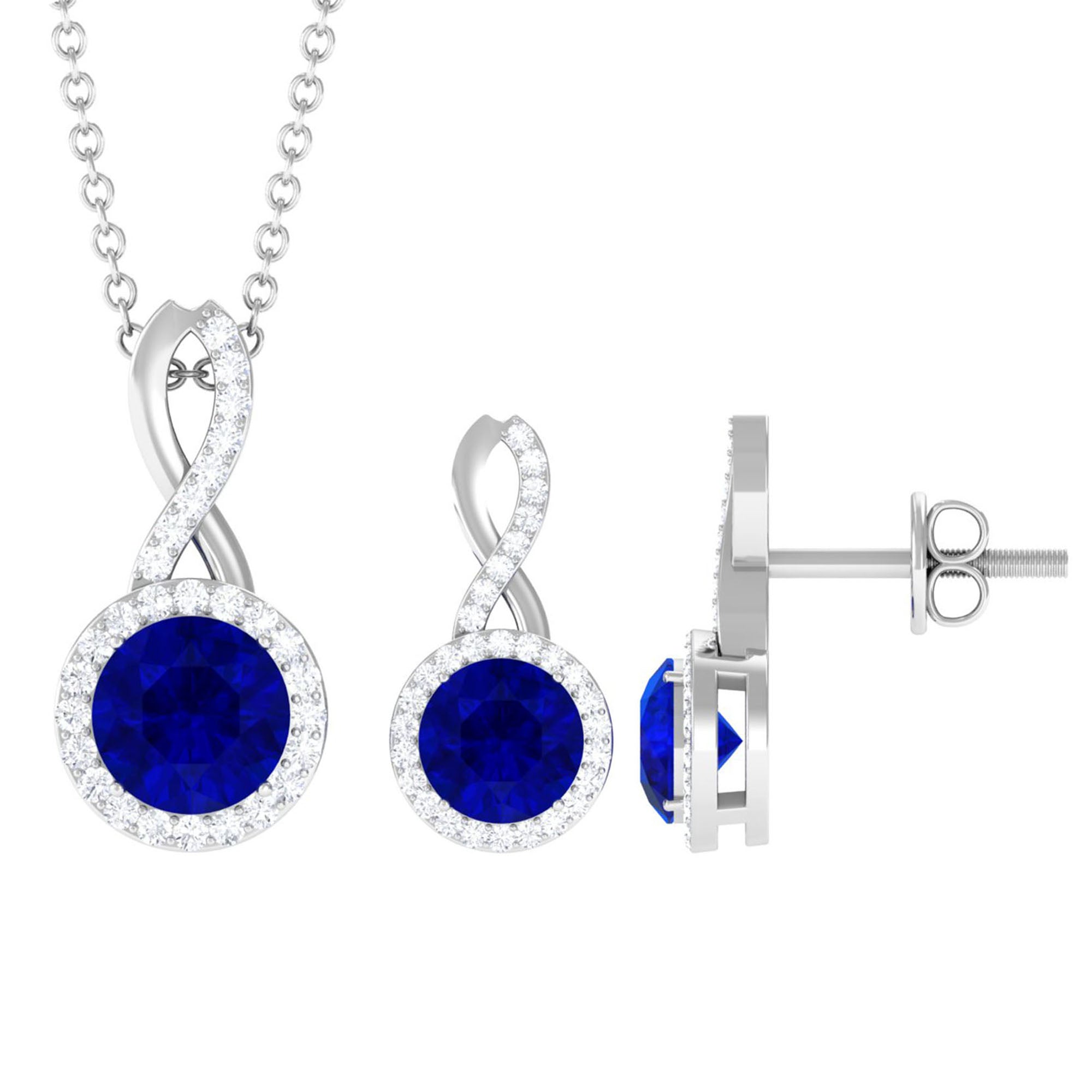 Certified 2.5 Carat Lab Grown Blue Sapphire Bridal Jewelry Set AAAA - Rosec Jewels