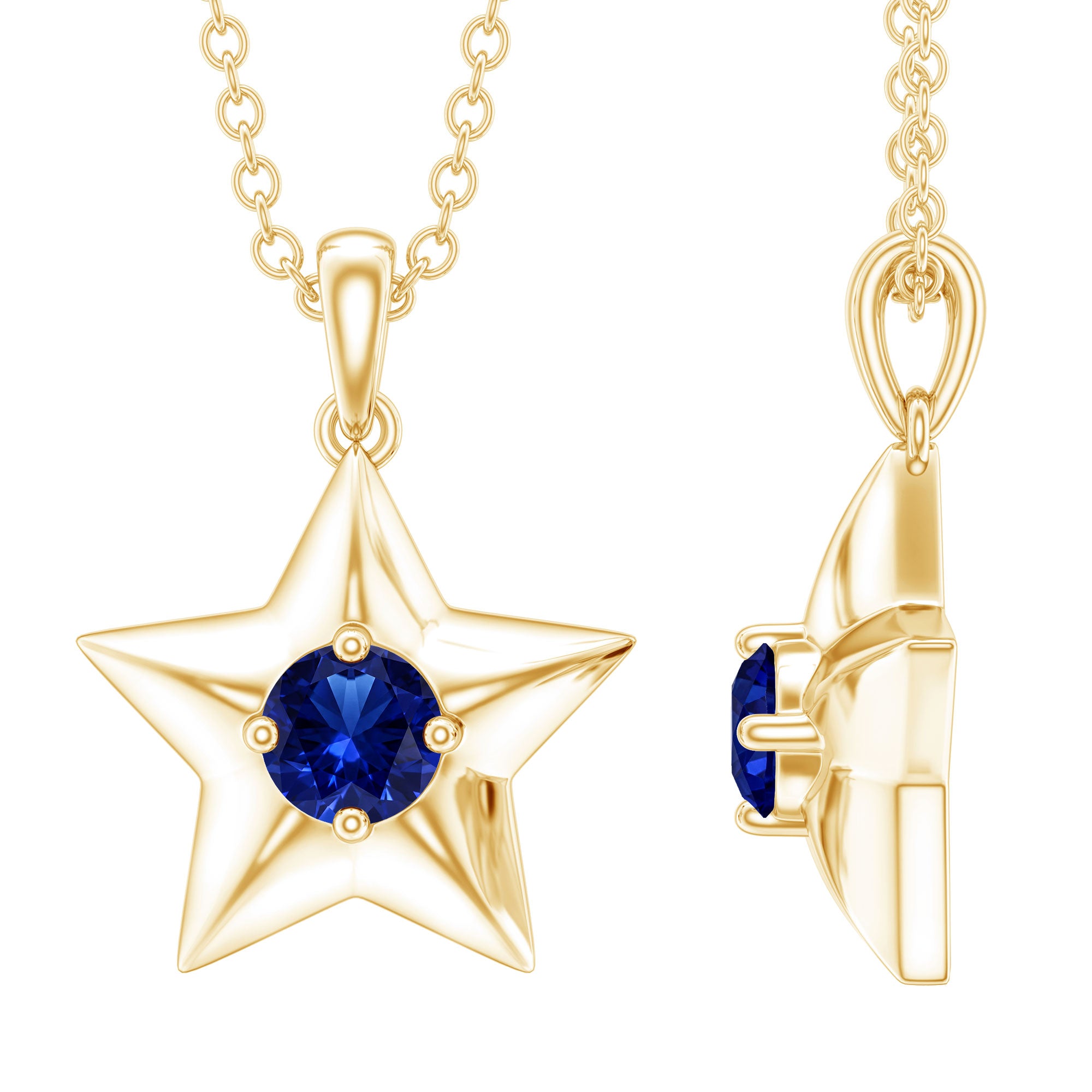 Lab Created Blue Sapphire Star Of David Necklace AAAA - Rosec Jewels
