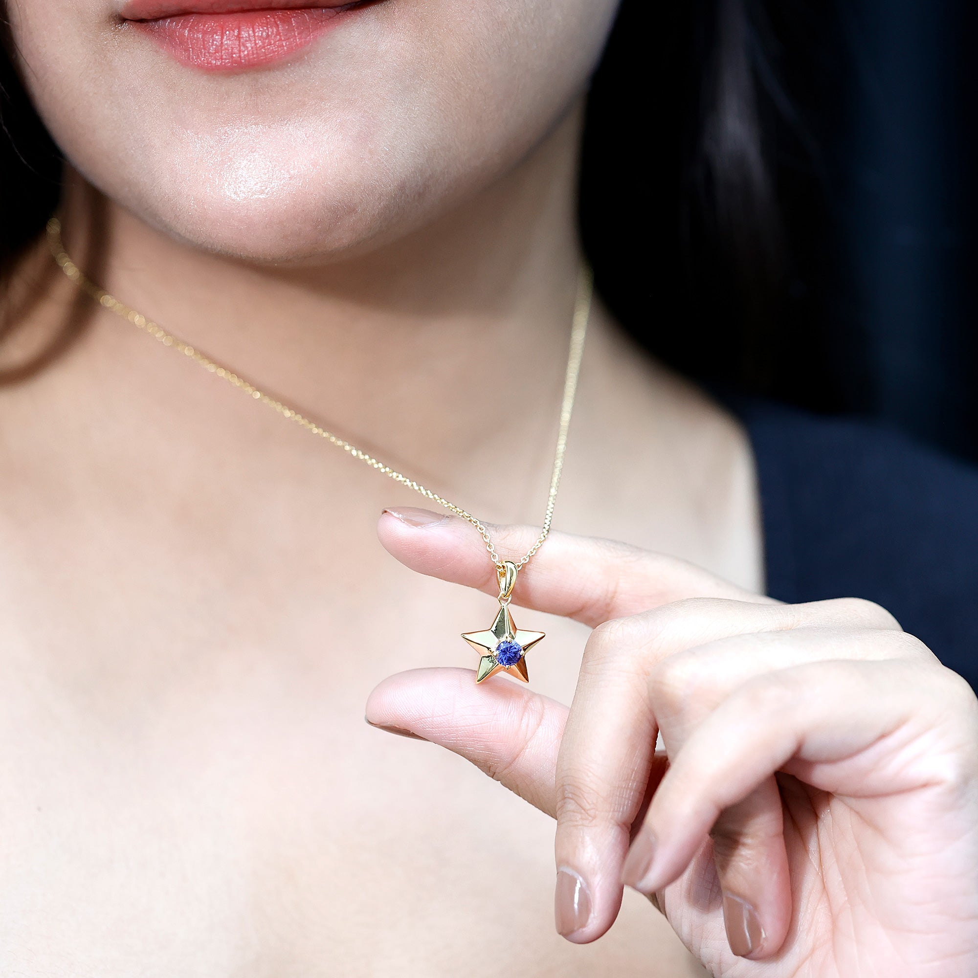 Lab Created Blue Sapphire Star Of David Necklace AAAA - Rosec Jewels