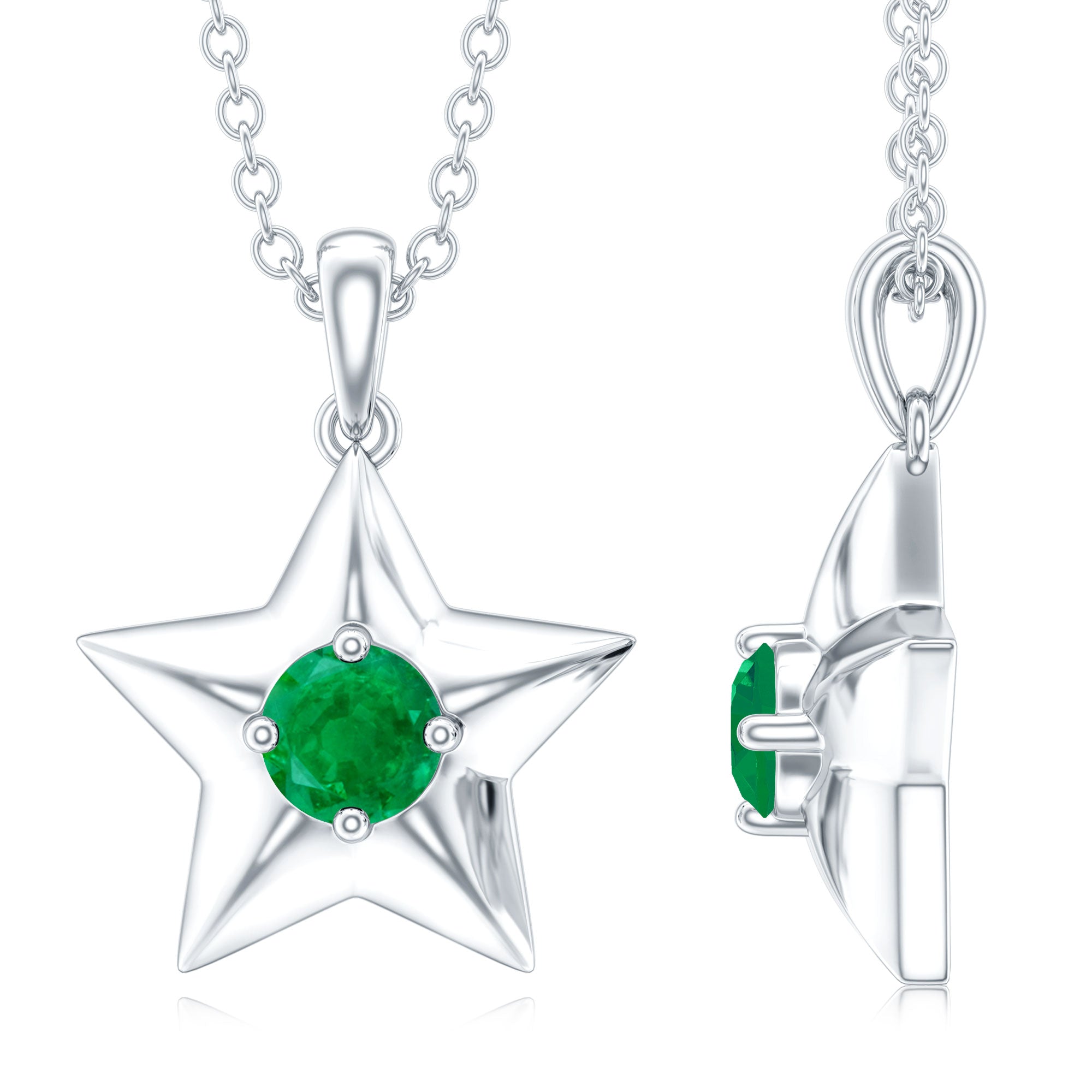 Natural Half Carat Emerald Star Pendant Necklace for Women AAA - Rosec Jewels