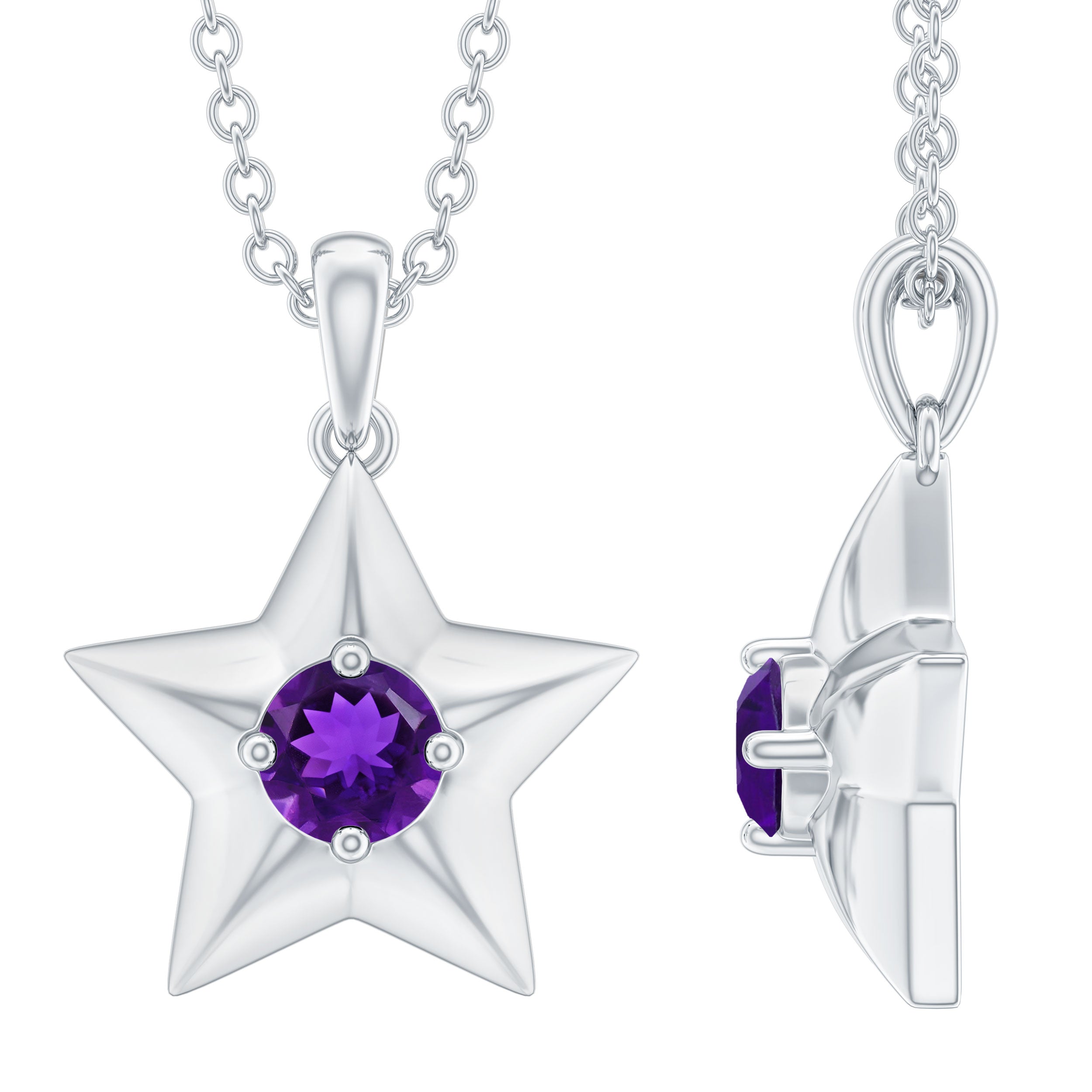 Natural Amethyst Star Pendant Necklace