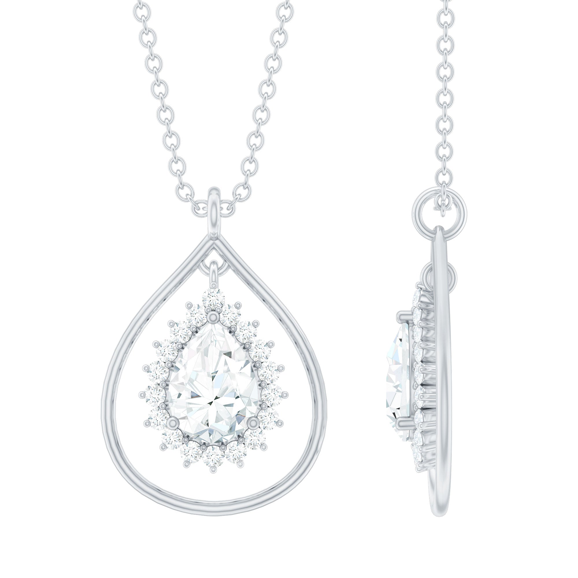 Certified 5X7 MM Moissanite Teardrop Pendant Necklace