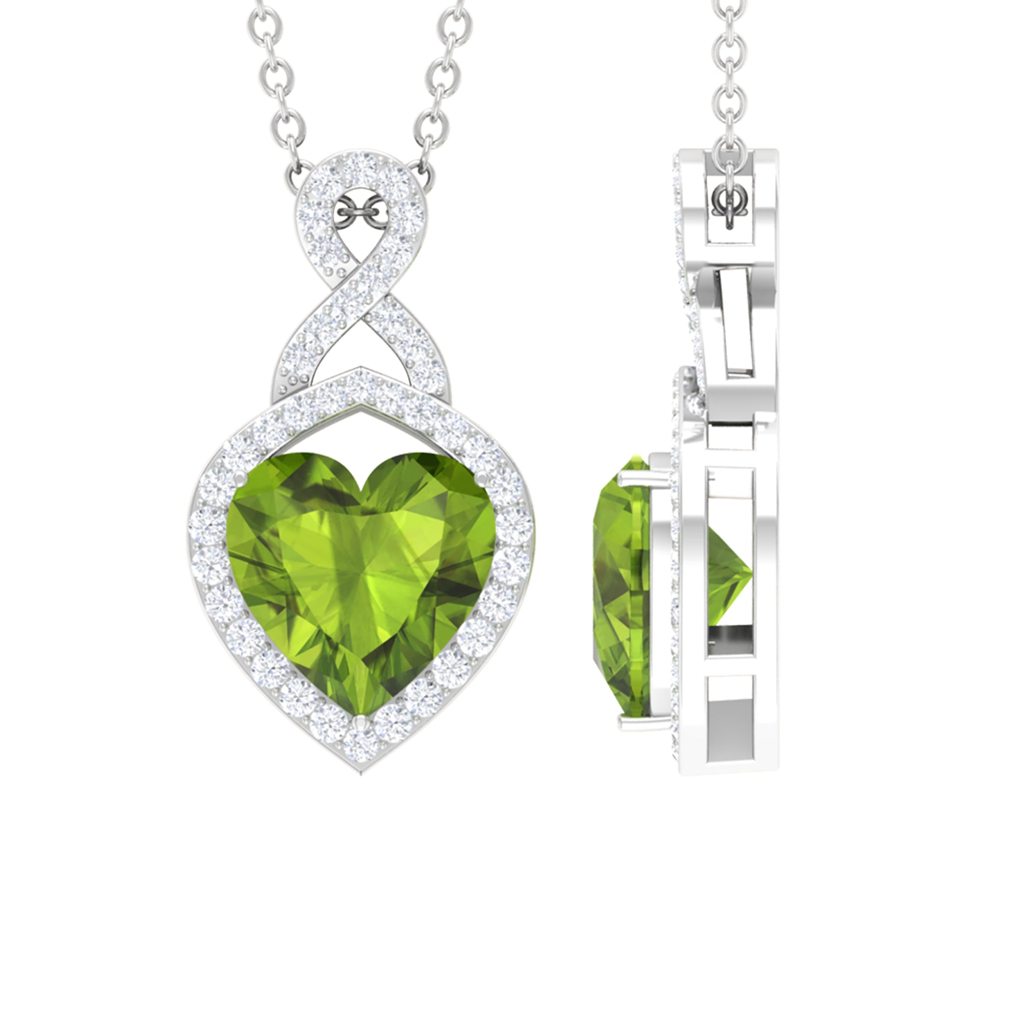 8 MM Heart Shape Peridot Infinity Pendant with Moissanite Accent