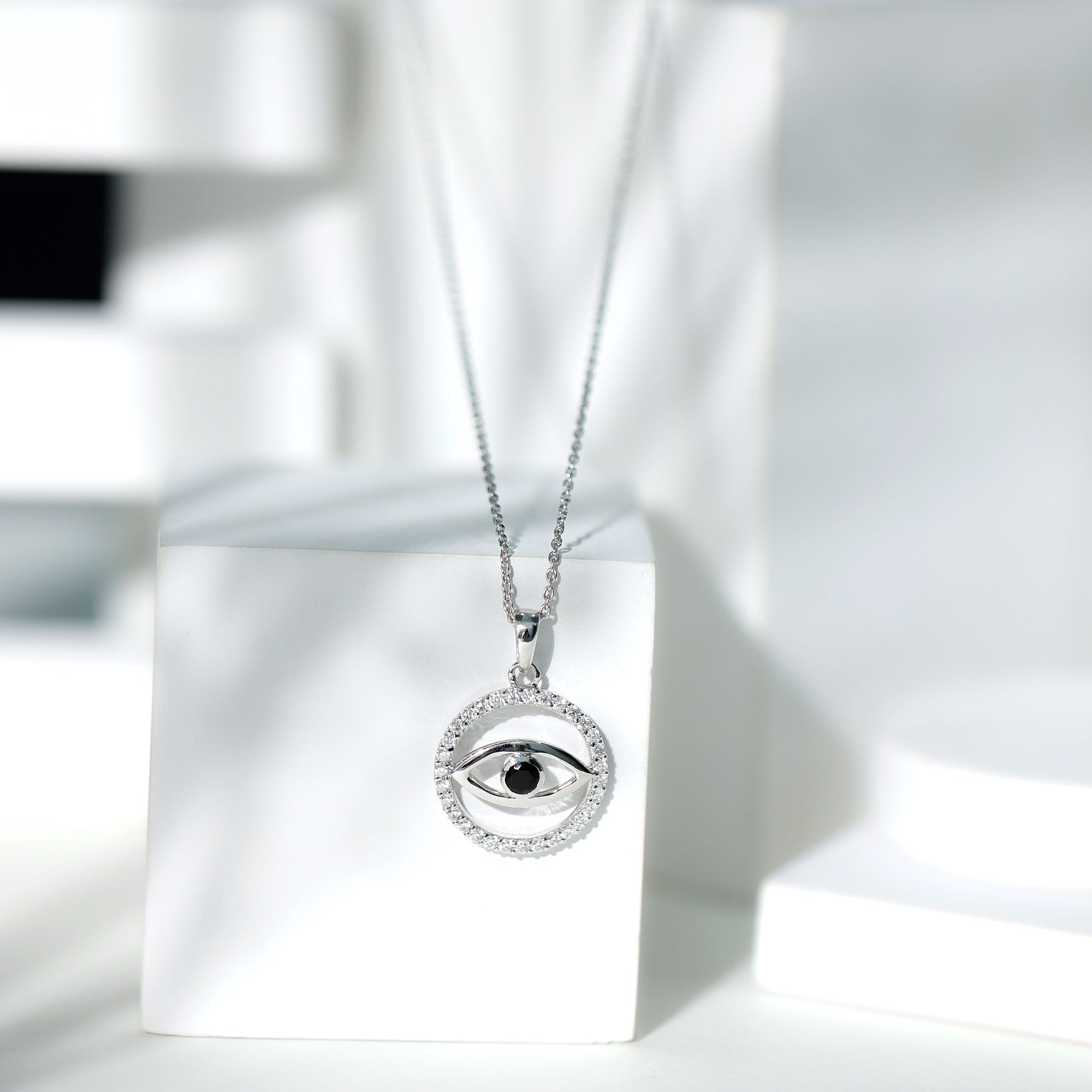 Black Spinel Evil Eye Pendant with Diamond Eternity AAA - Rosec Jewels