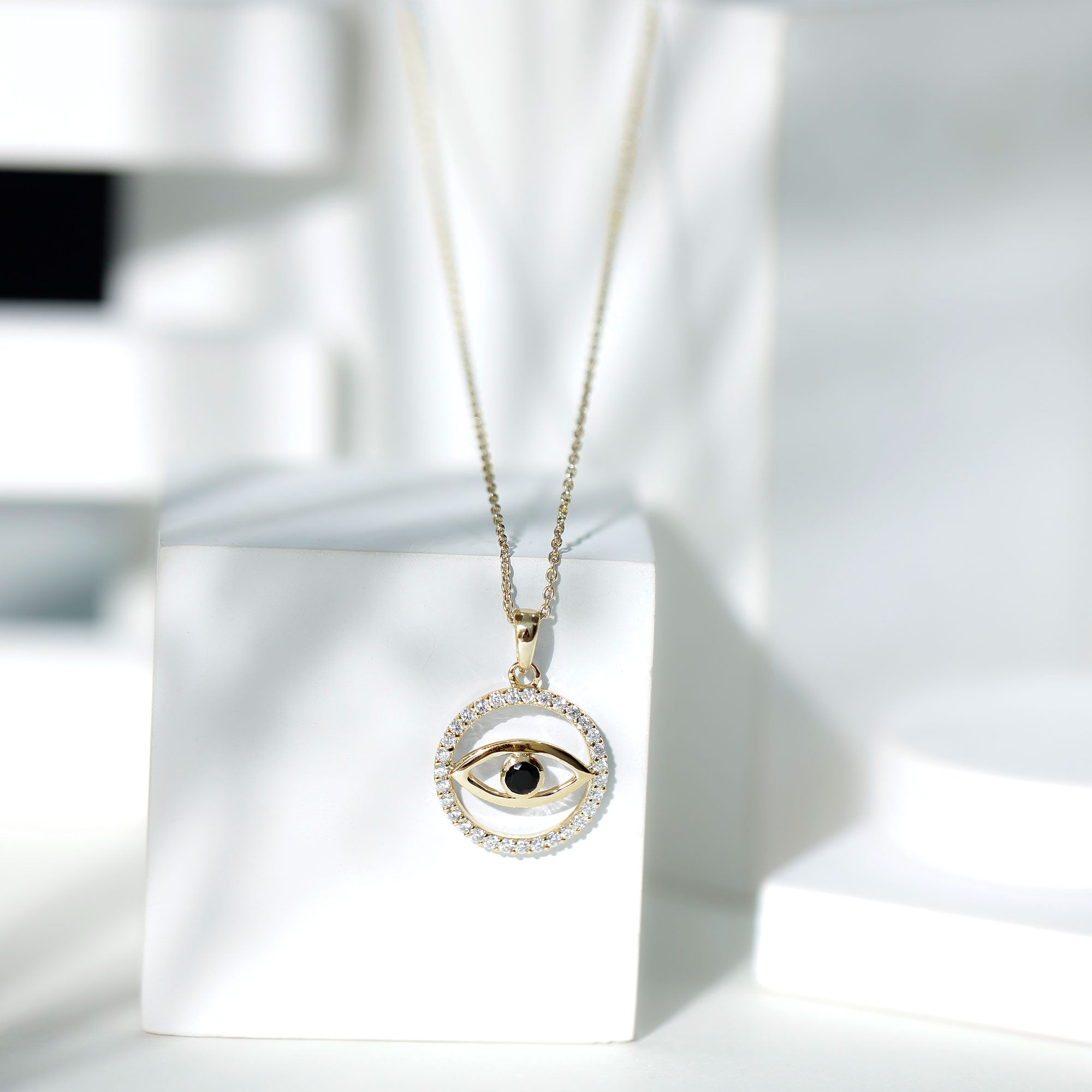 Black Spinel Evil Eye Pendant with Diamond Eternity AAA - Rosec Jewels
