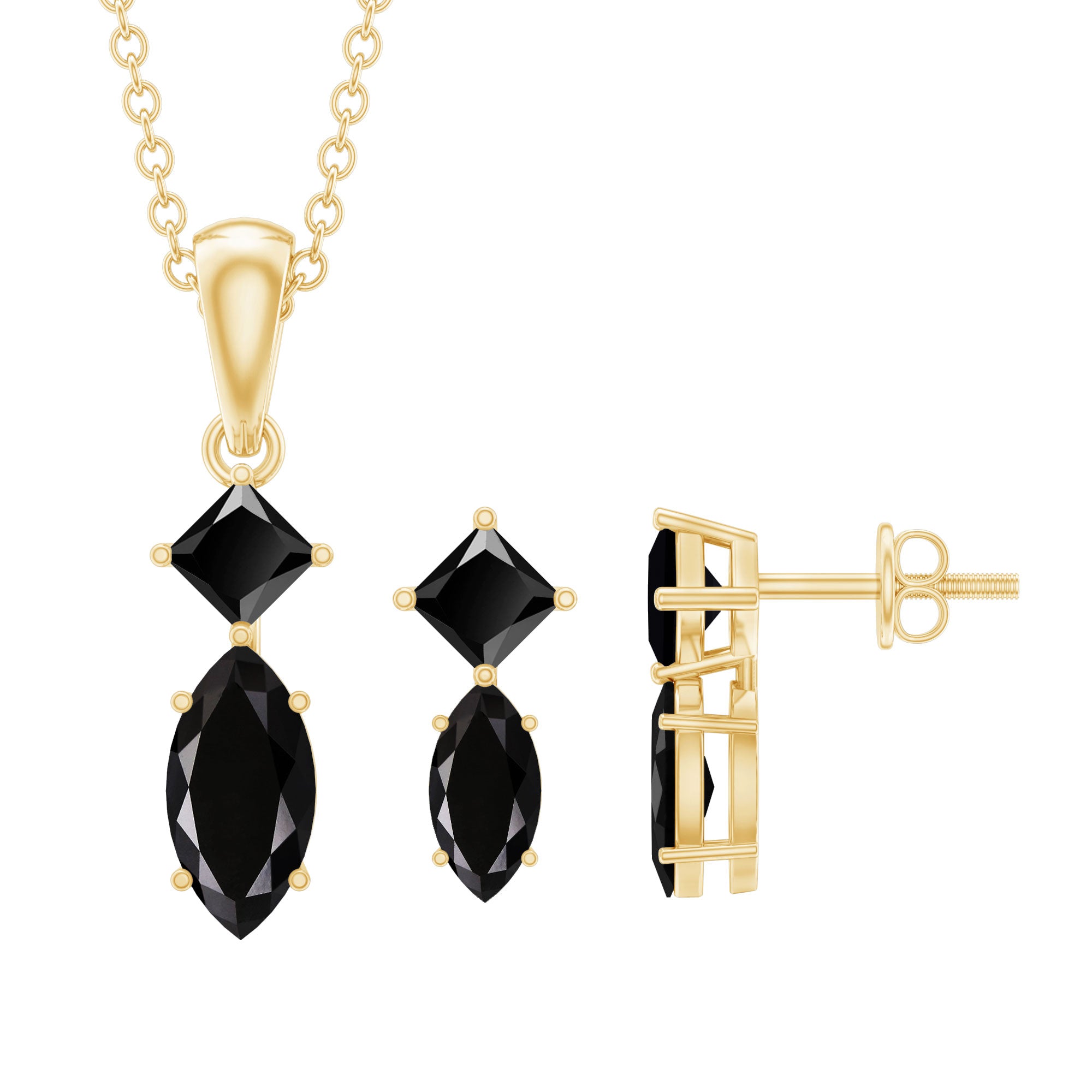 Princess and Marquise Shape Black Spinel Jewelry Set for Women AAA - Rosec Jewels