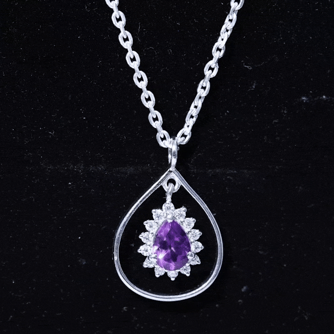 1 Carat Amethyst Teardrop Necklace with Moissanite Halo AAA - Rosec Jewels