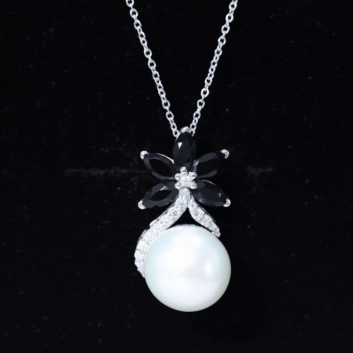 Natural Freshwater Pearl Designer Necklace with Black Onyx AAA - Rosec Jewels