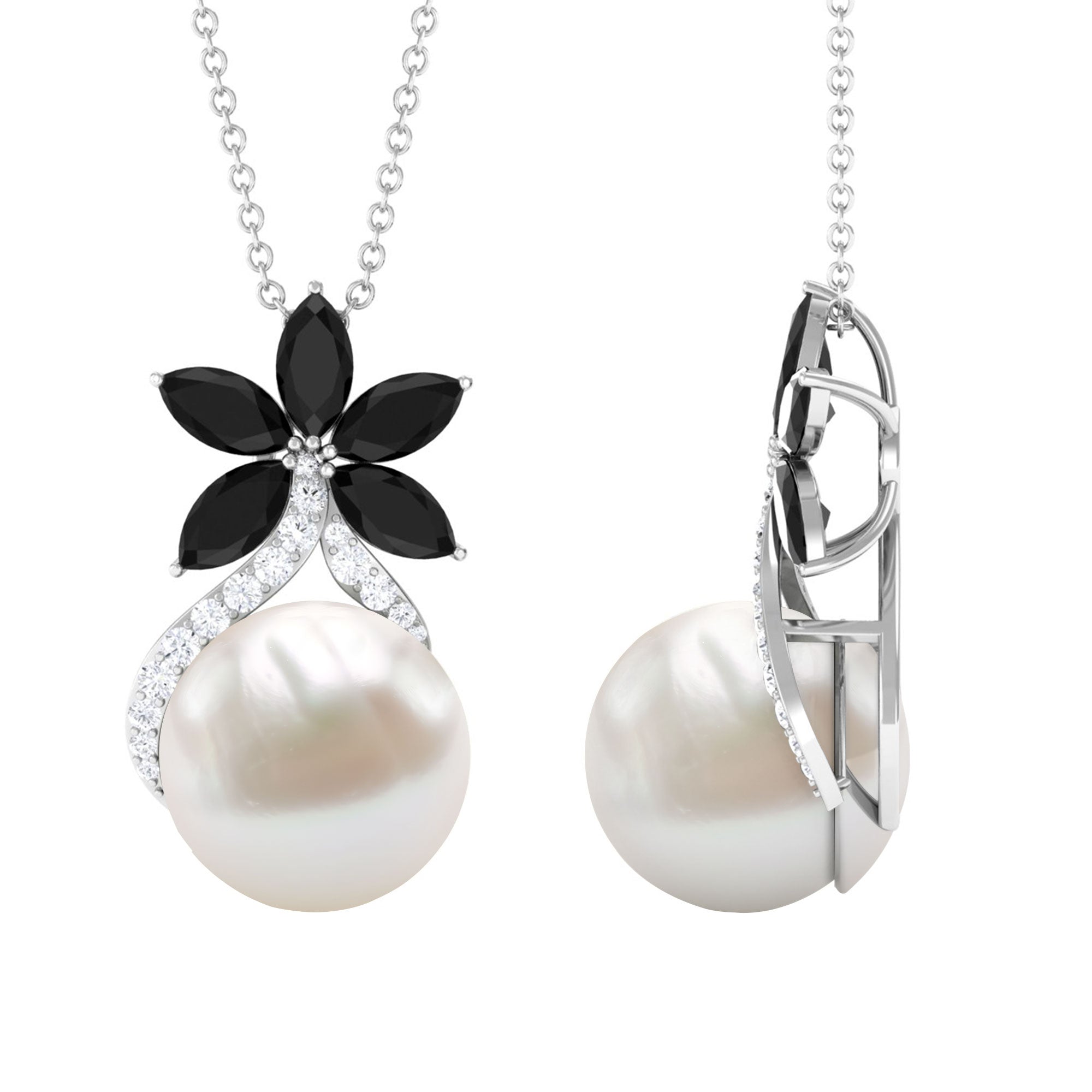 Natural Freshwater Pearl Designer Necklace with Black Onyx AAA - Rosec Jewels