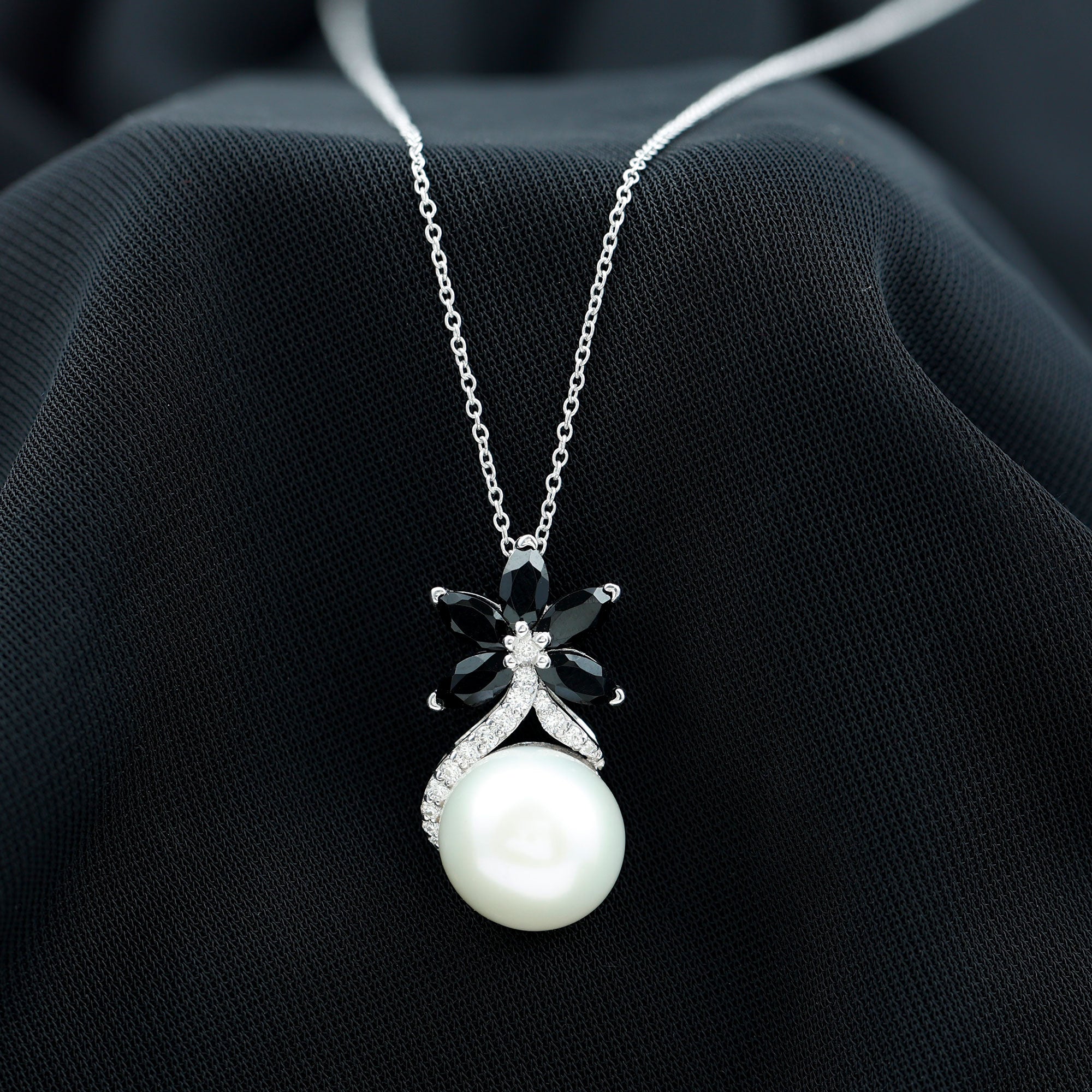 Natural Freshwater Pearl Designer Necklace with Black Onyx AAA - Rosec Jewels