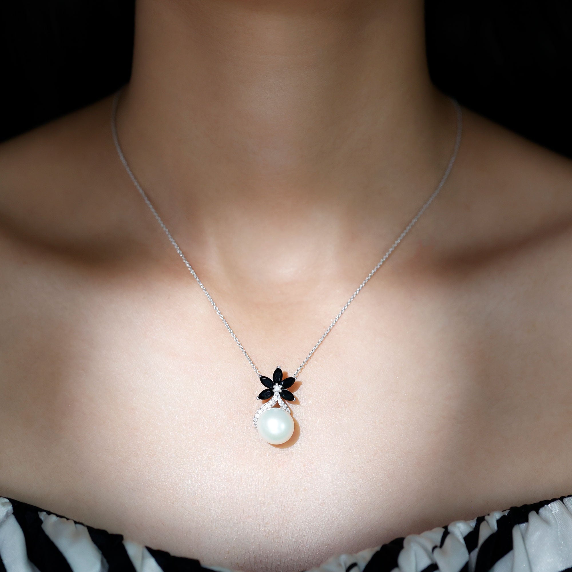 Natural Freshwater Pearl Designer Necklace with Black Onyx AAA - Rosec Jewels