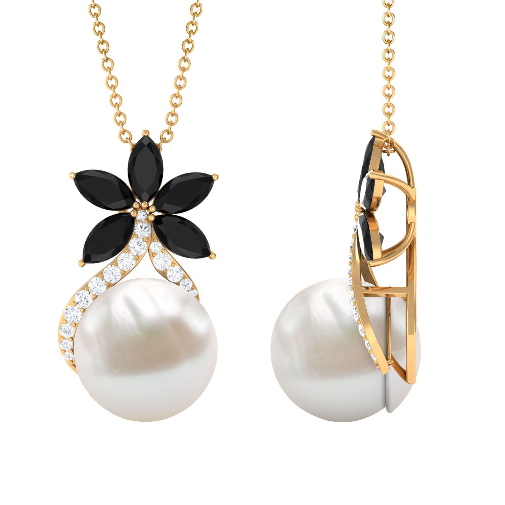 Natural Freshwater Pearl Designer Necklace with Black Onyx AAA - Rosec Jewels